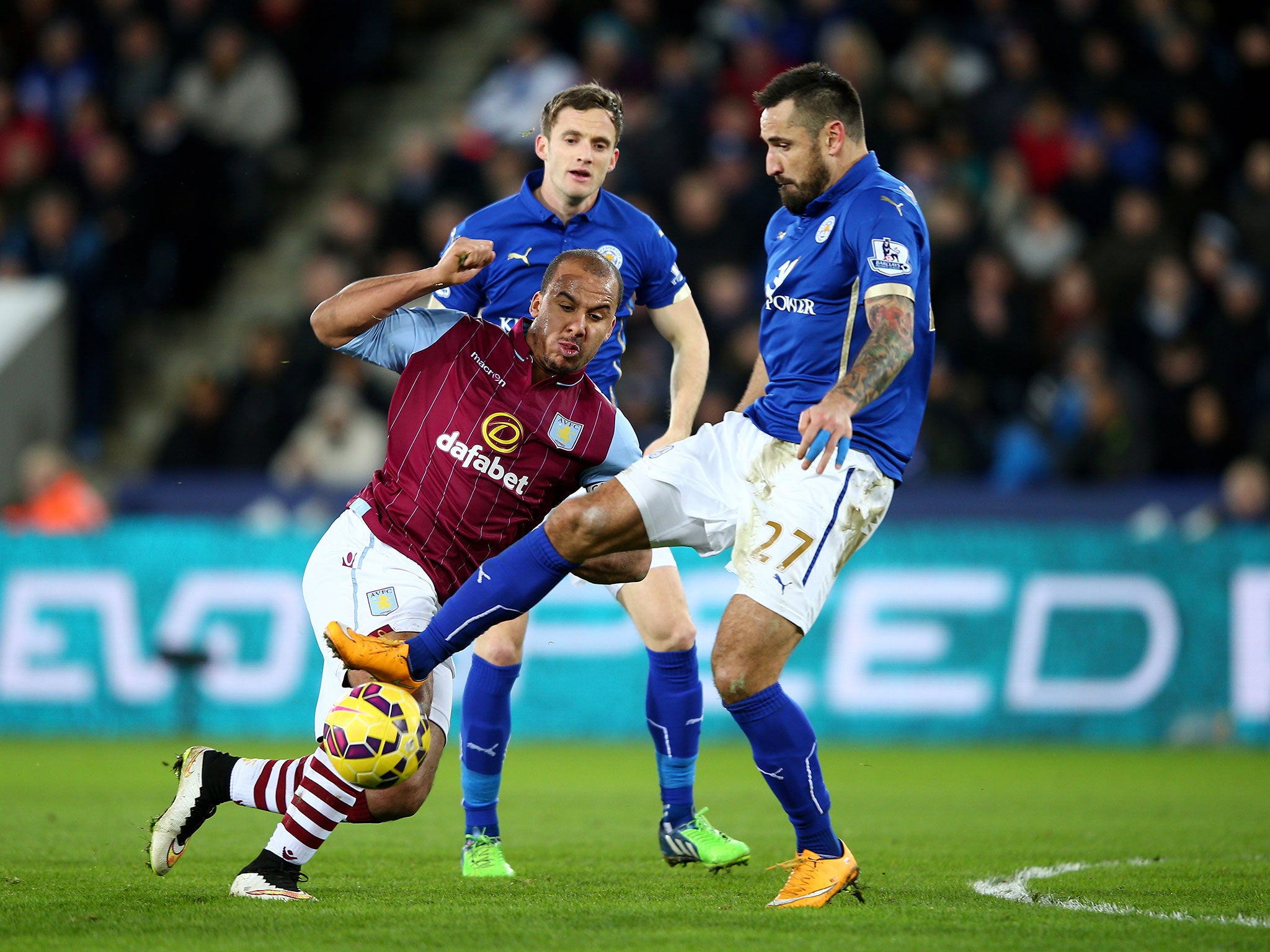 Marcin Wasilewski catches Gabriel Agbonlahor with a challenge