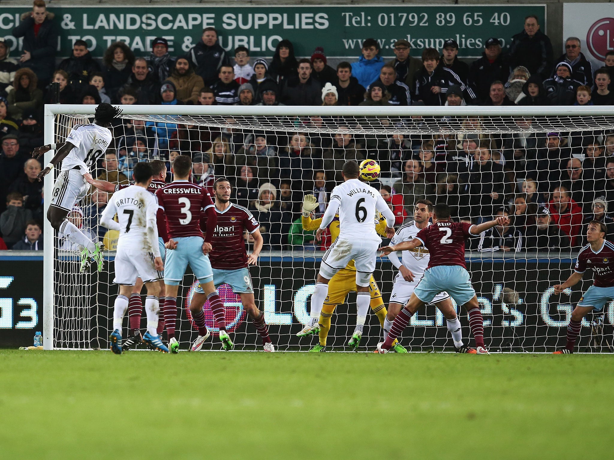 Bafetimbi Gomis rises highest to head in the equalising goal