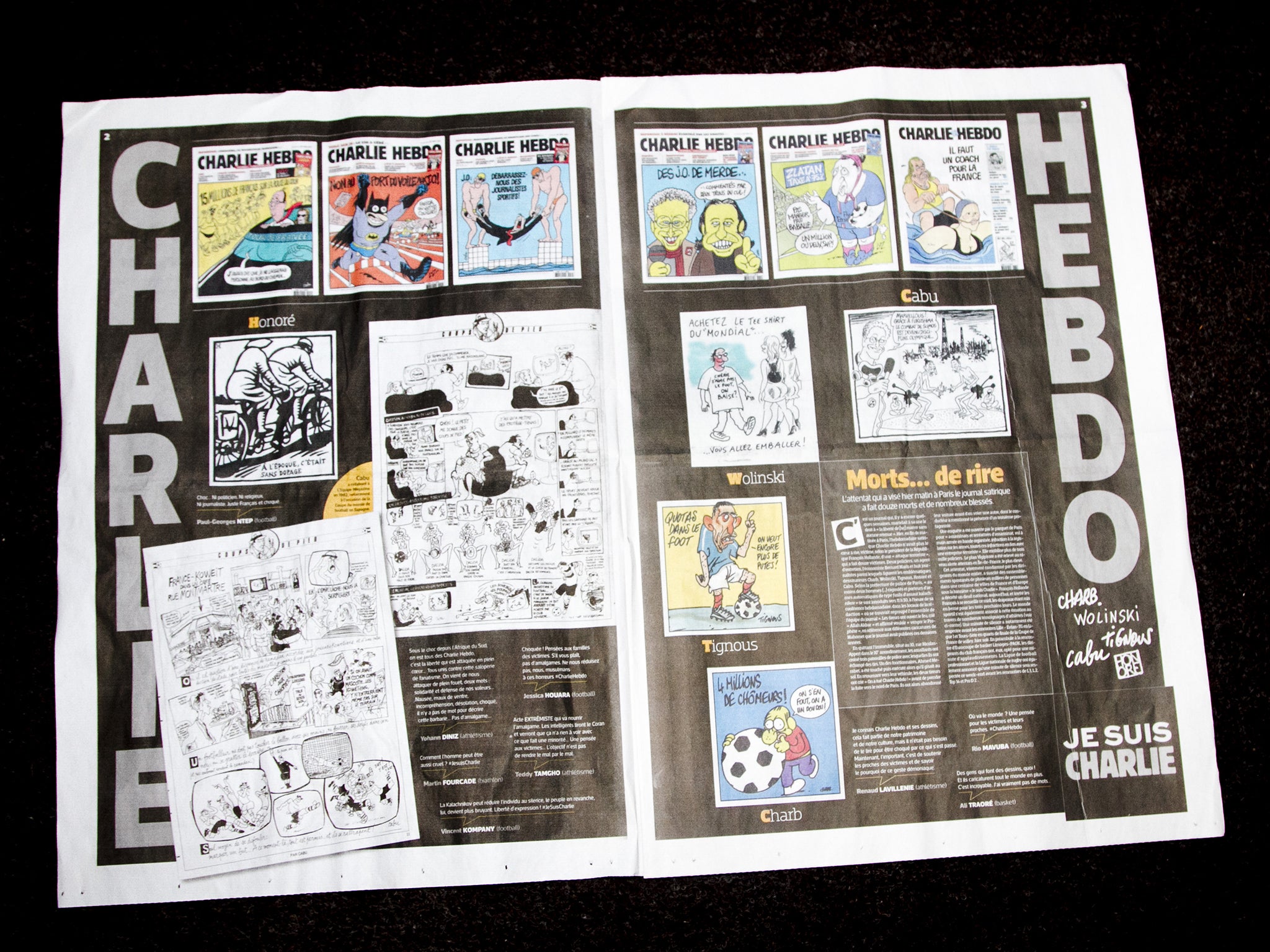 A tribute to Charlie Hebdo carried in French newspaper, L'Equipe