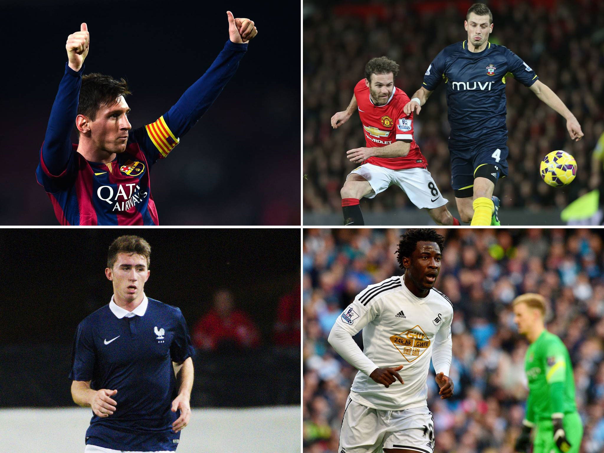 Lionel Messi, Morgan Schneiderlin, Aymeric Laporte and Wilfried Bony