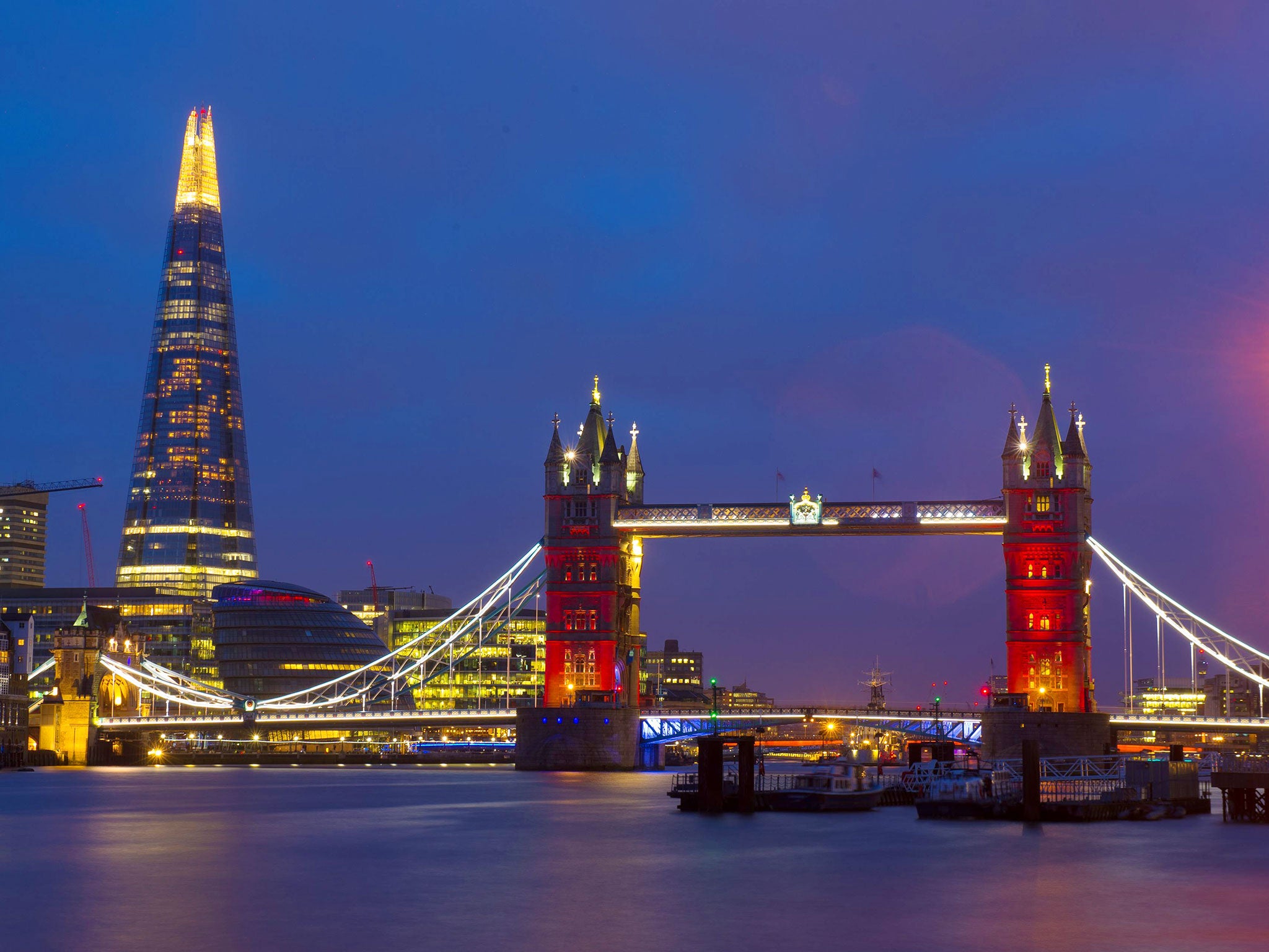 Tower Bridge is illuminated with the colours of the French Tricolore flag, in support of the victims of recent terrorist attacks in France