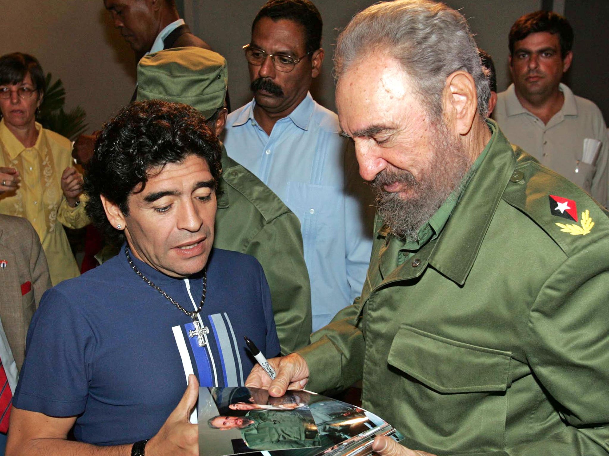 Diego Maradona and ex-Cuban President Fidel Castro in 2005.