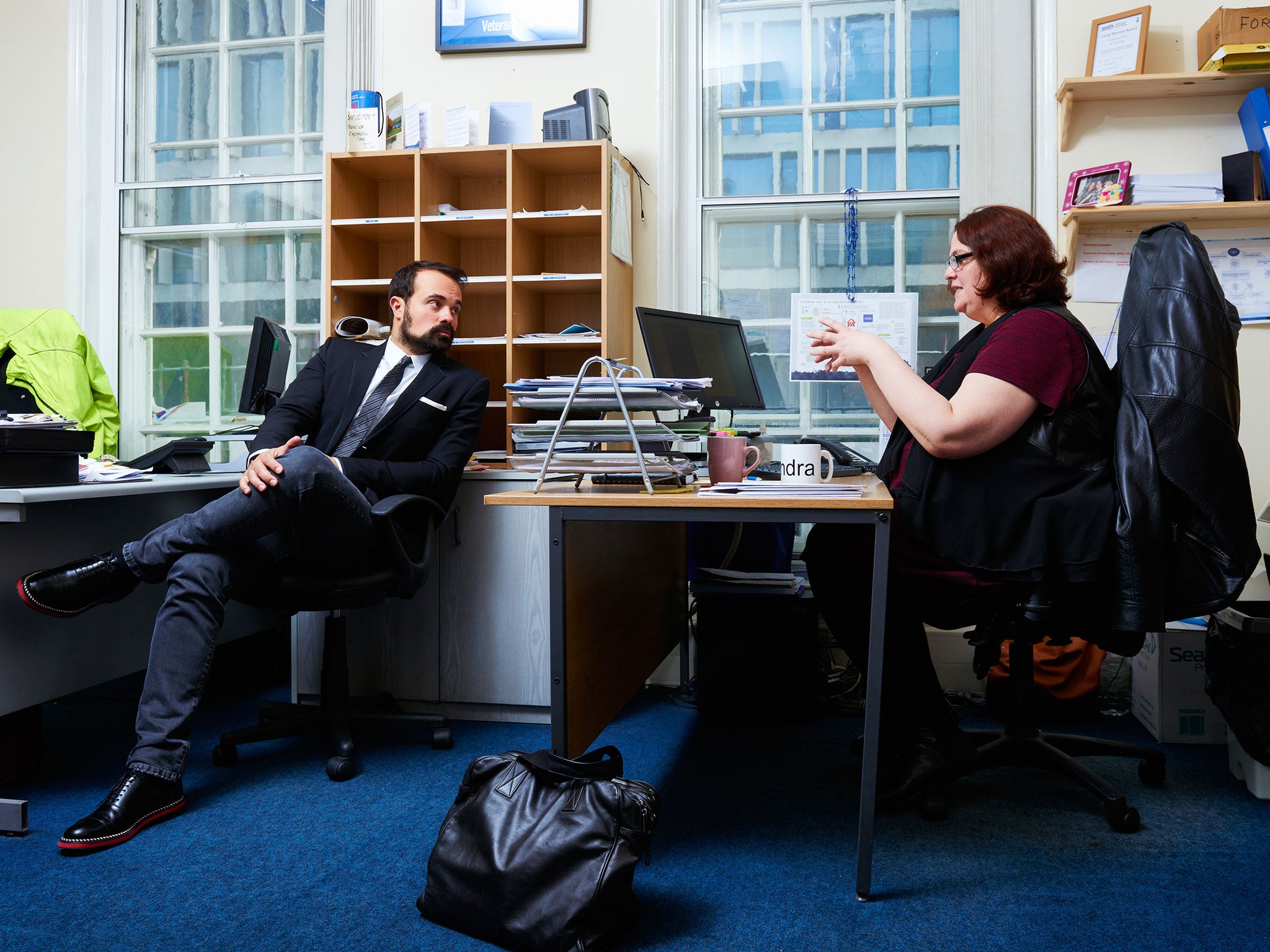 Evgeny Lebedev meets Debbie Langdon, Operations Caseworker with Veterans Aid