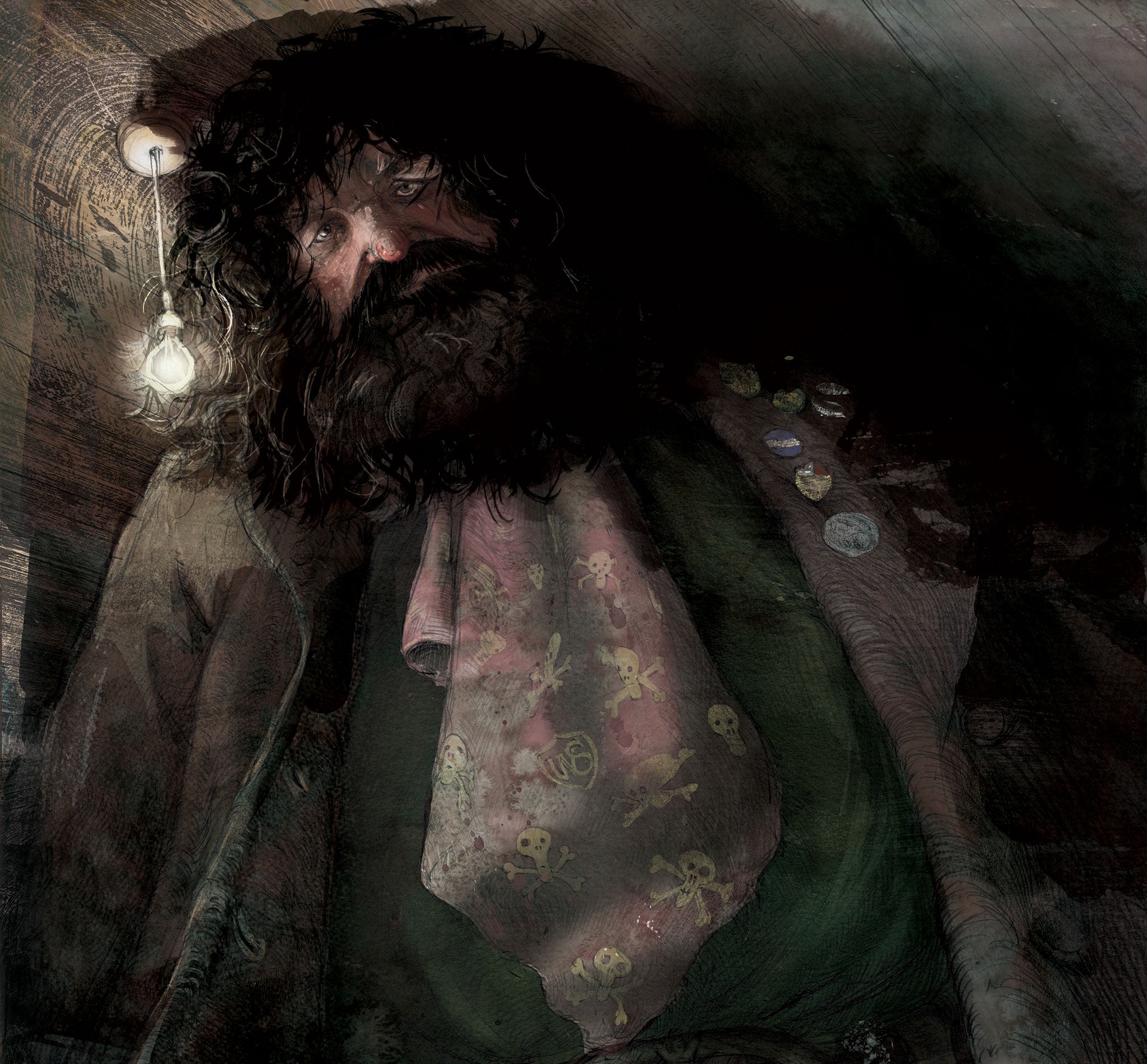 Jim Kay's illustration of Rubeus Hagrid in the new Harry Potter and the Philosopher's Stone edition