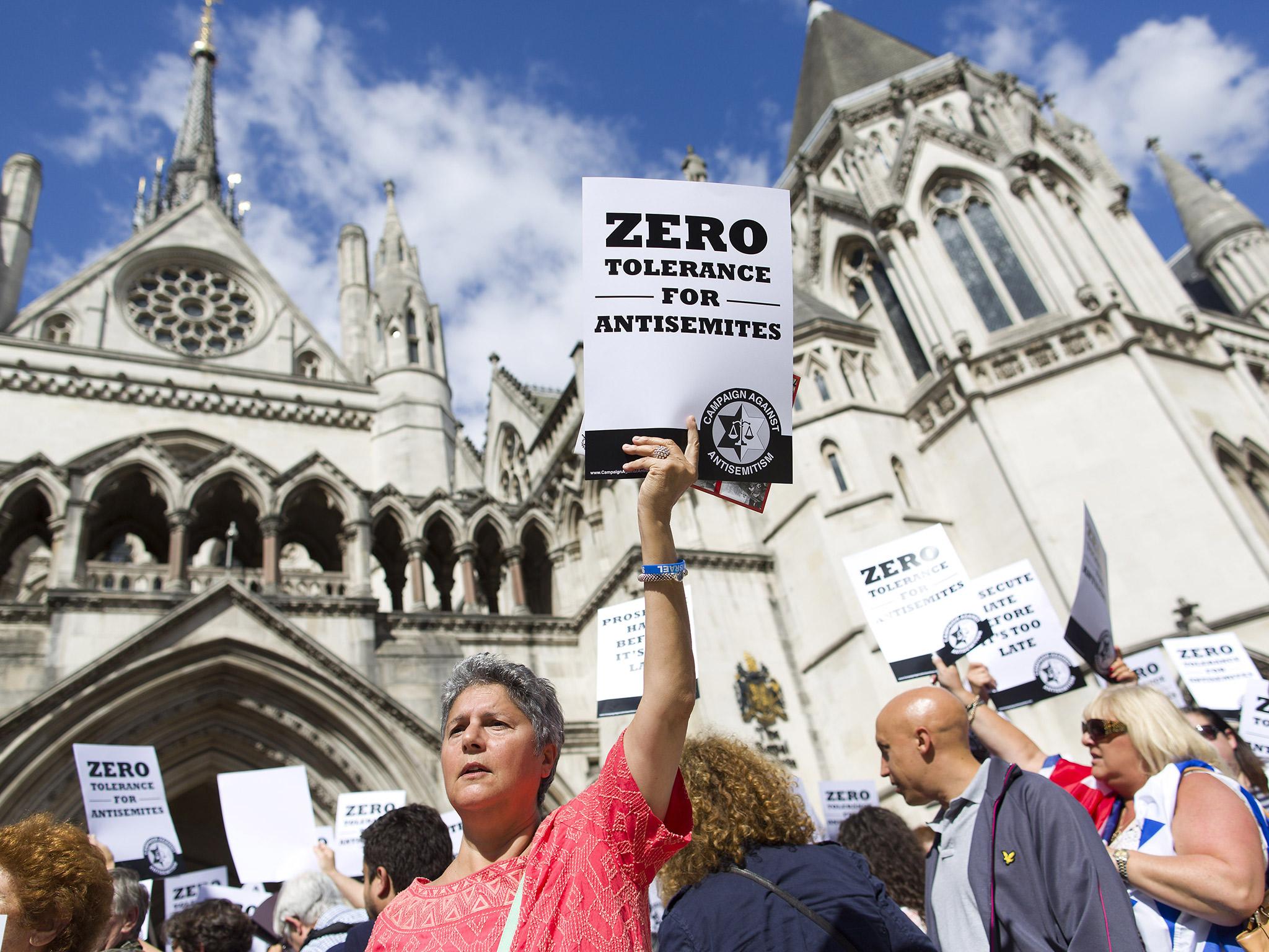 Jewish groups protest outside the Royal Courts of Justice in London, last year