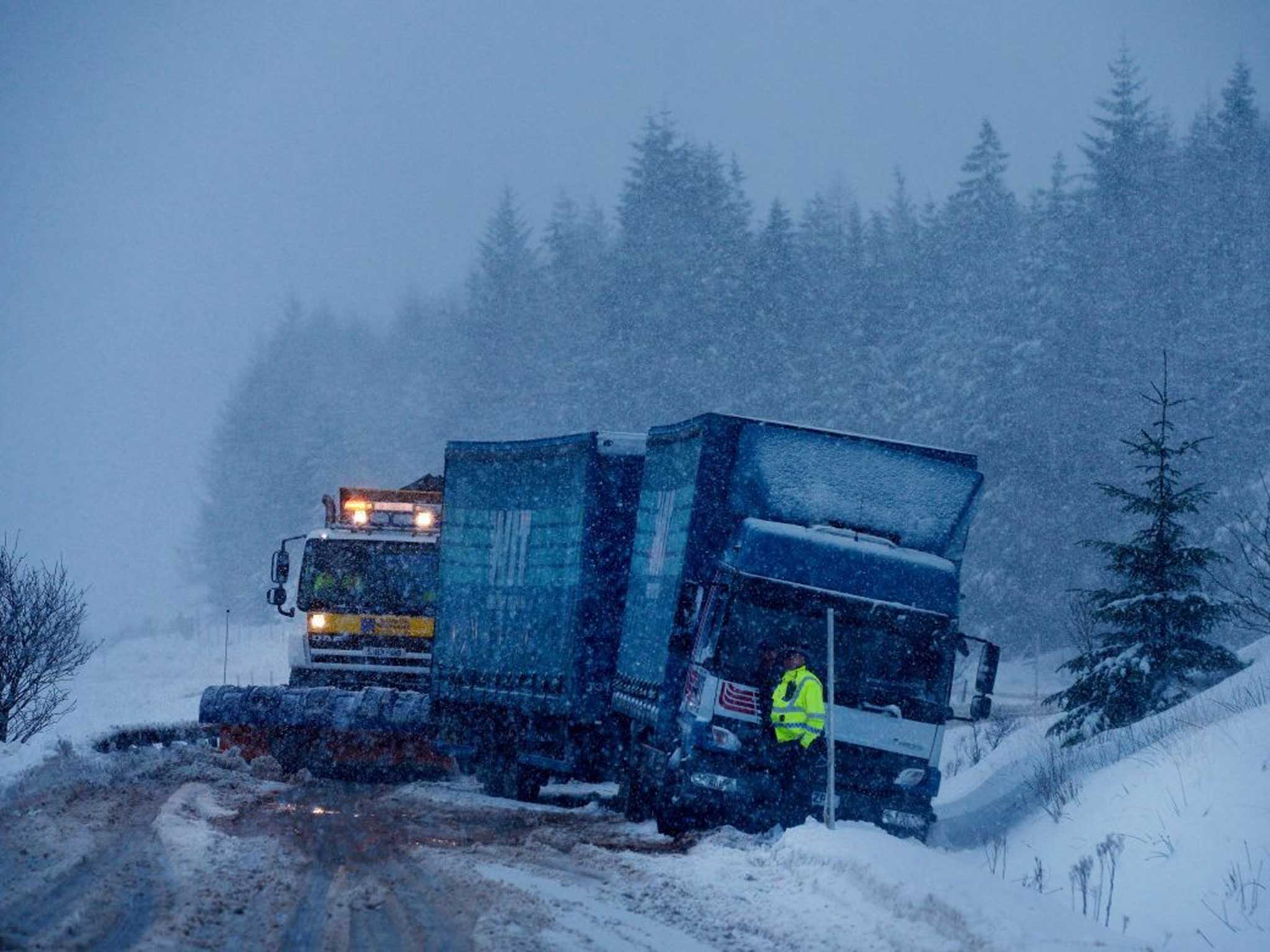 Cars battle with the weather conditions in Scotland