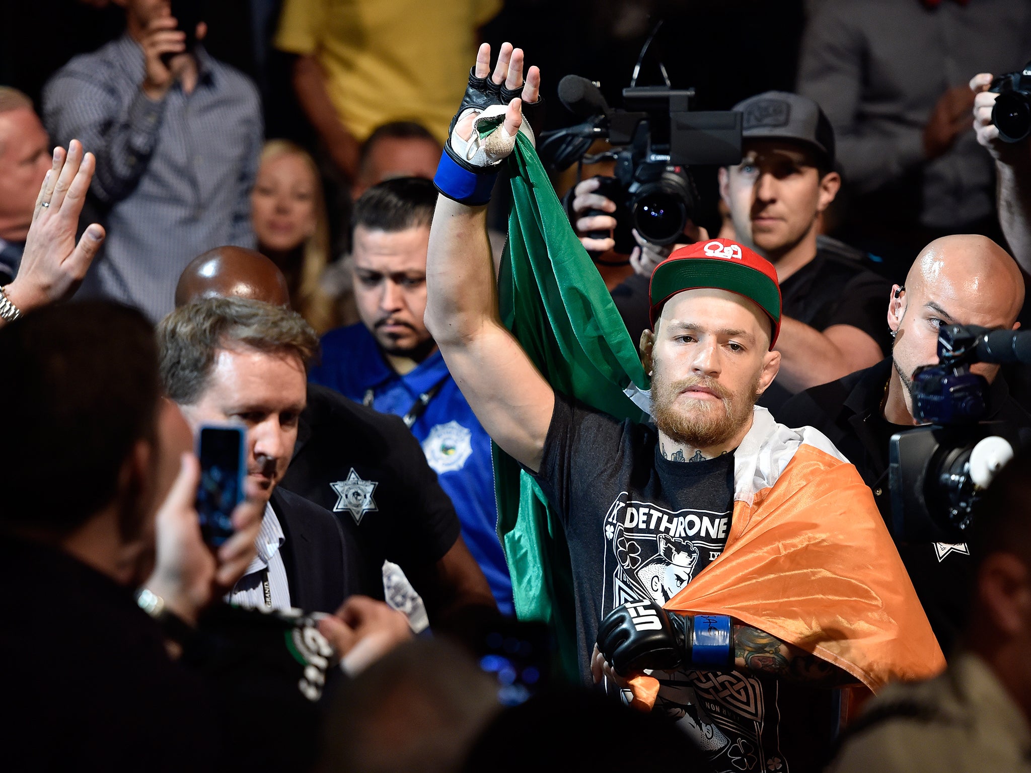 Conor McGregor of Ireland enters the arena