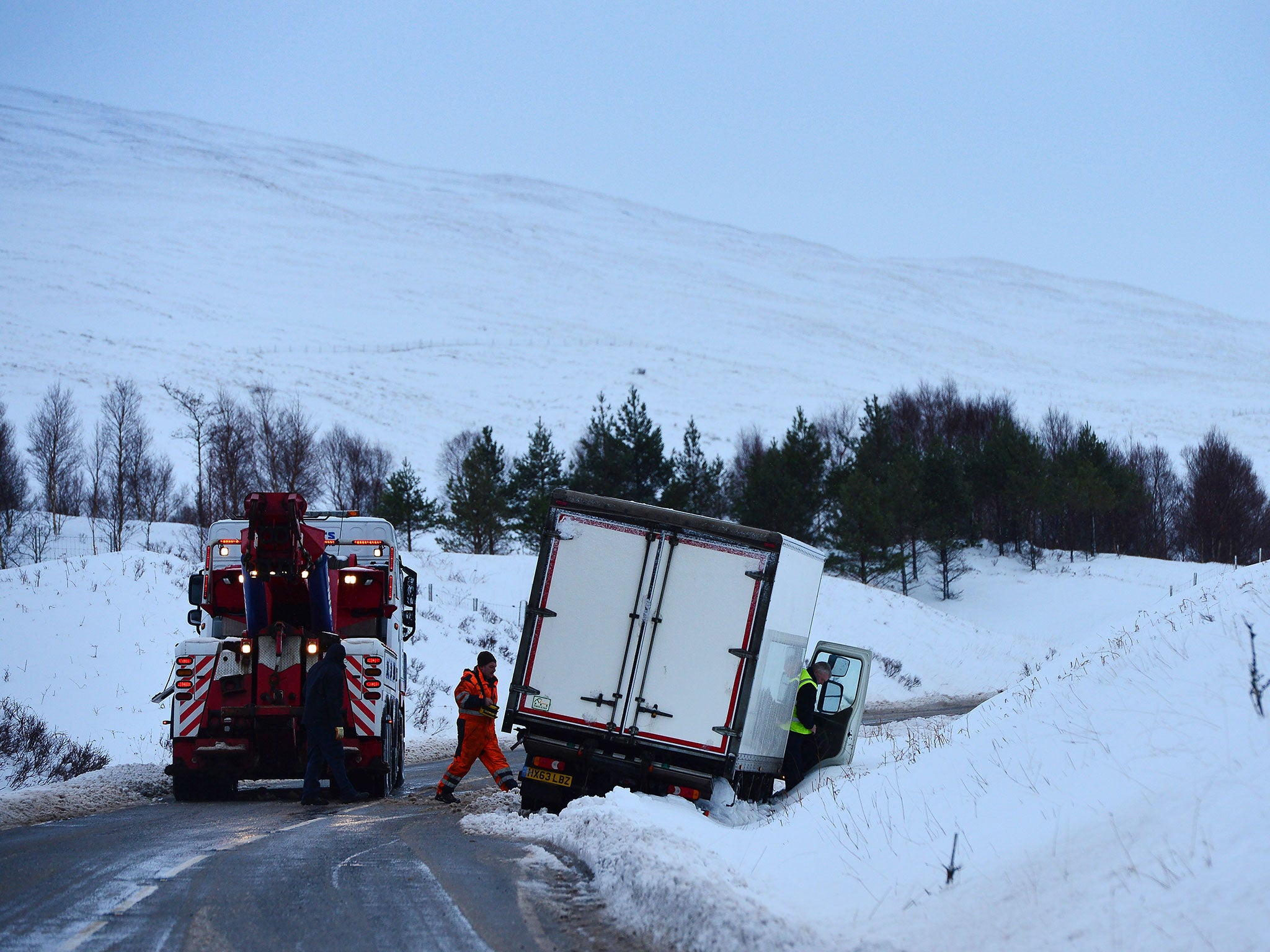 A lorry slid on the A82 in Scotland following snowfall