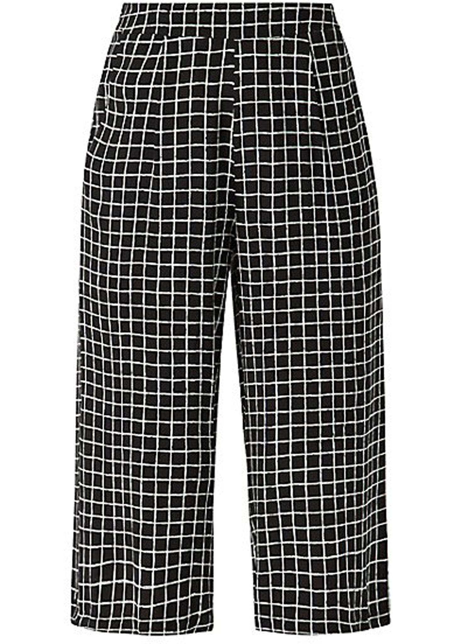 This grid-print pair of trousers is somewhere on the spectrum between a cropped, mannish trouser and a culotte