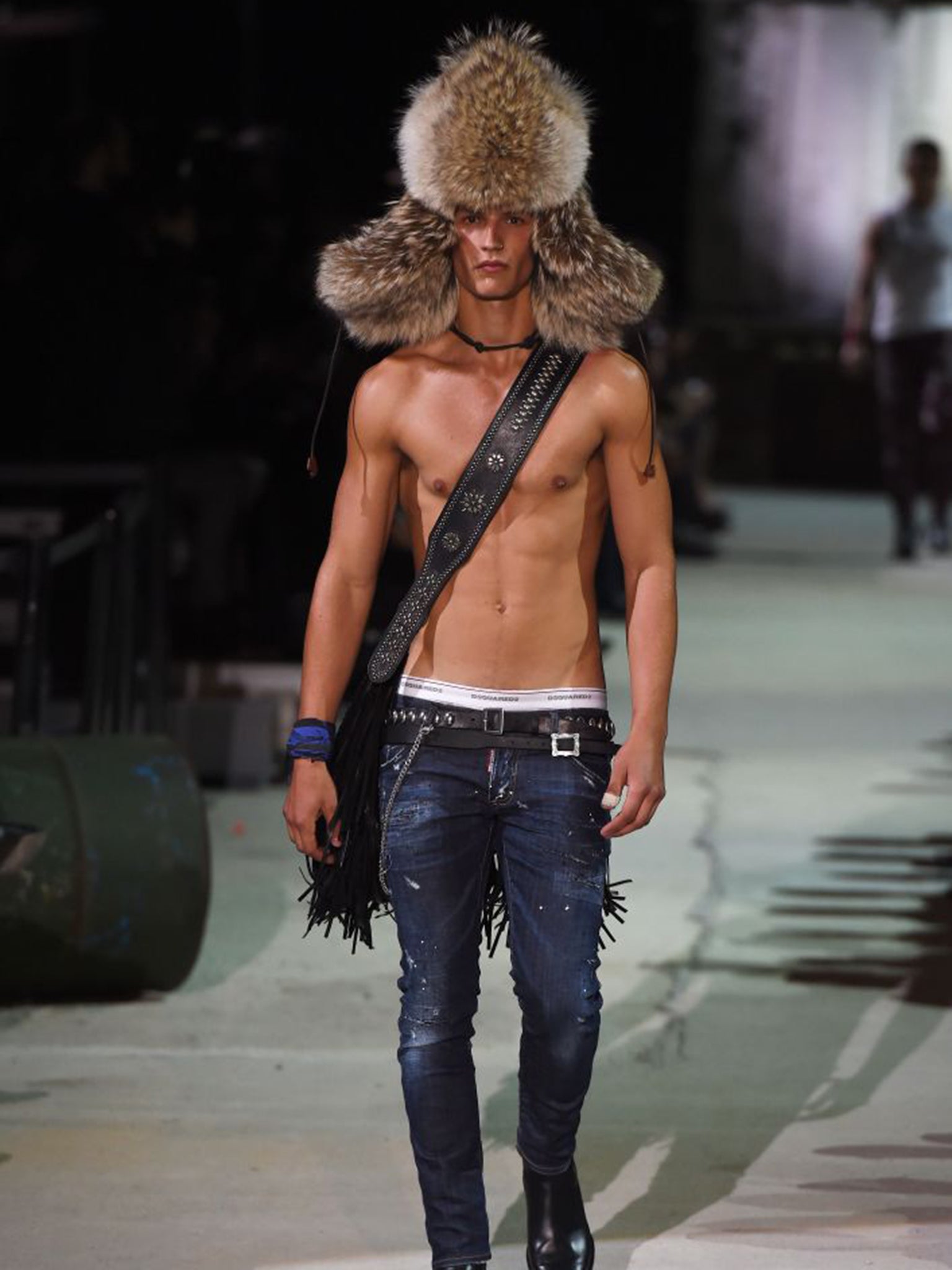 A model walks the runway during the Dsquared2 show