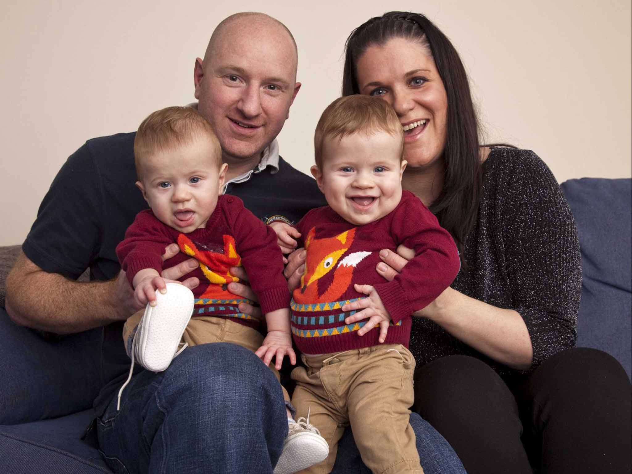 Clare and Daniel Anderson with their twin sons, Maxwell (right) and Samuel