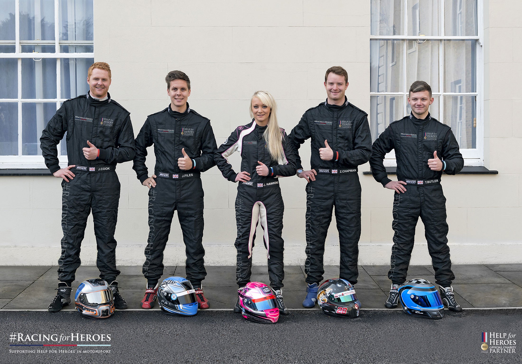 #RacingforHeroes 2015 driver line-up (L-R): Josh Cook, Josh Files, Jess Hawkins, Zac Chapman and Tom Butler