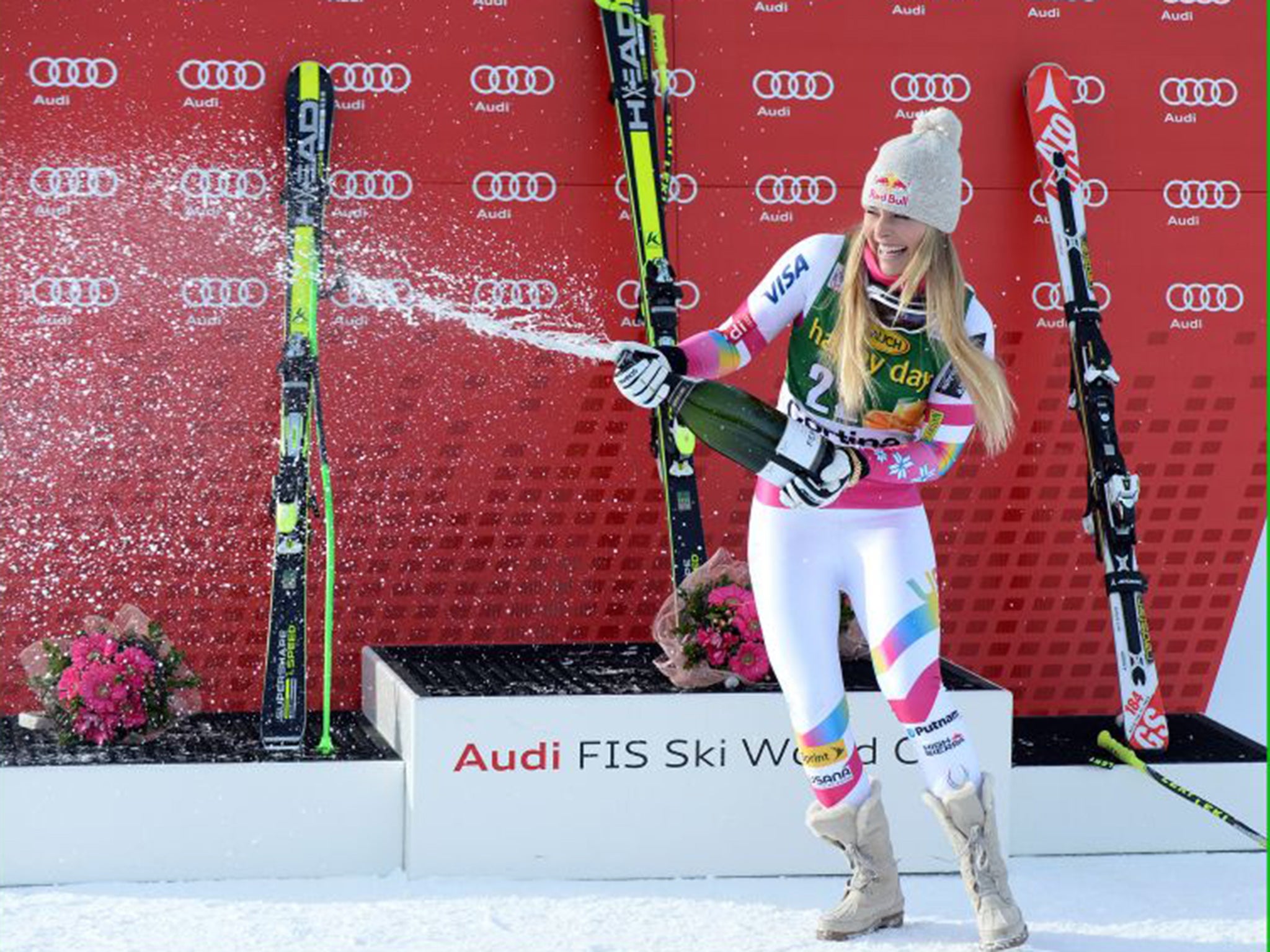 Vonn celebrates her win in Austria