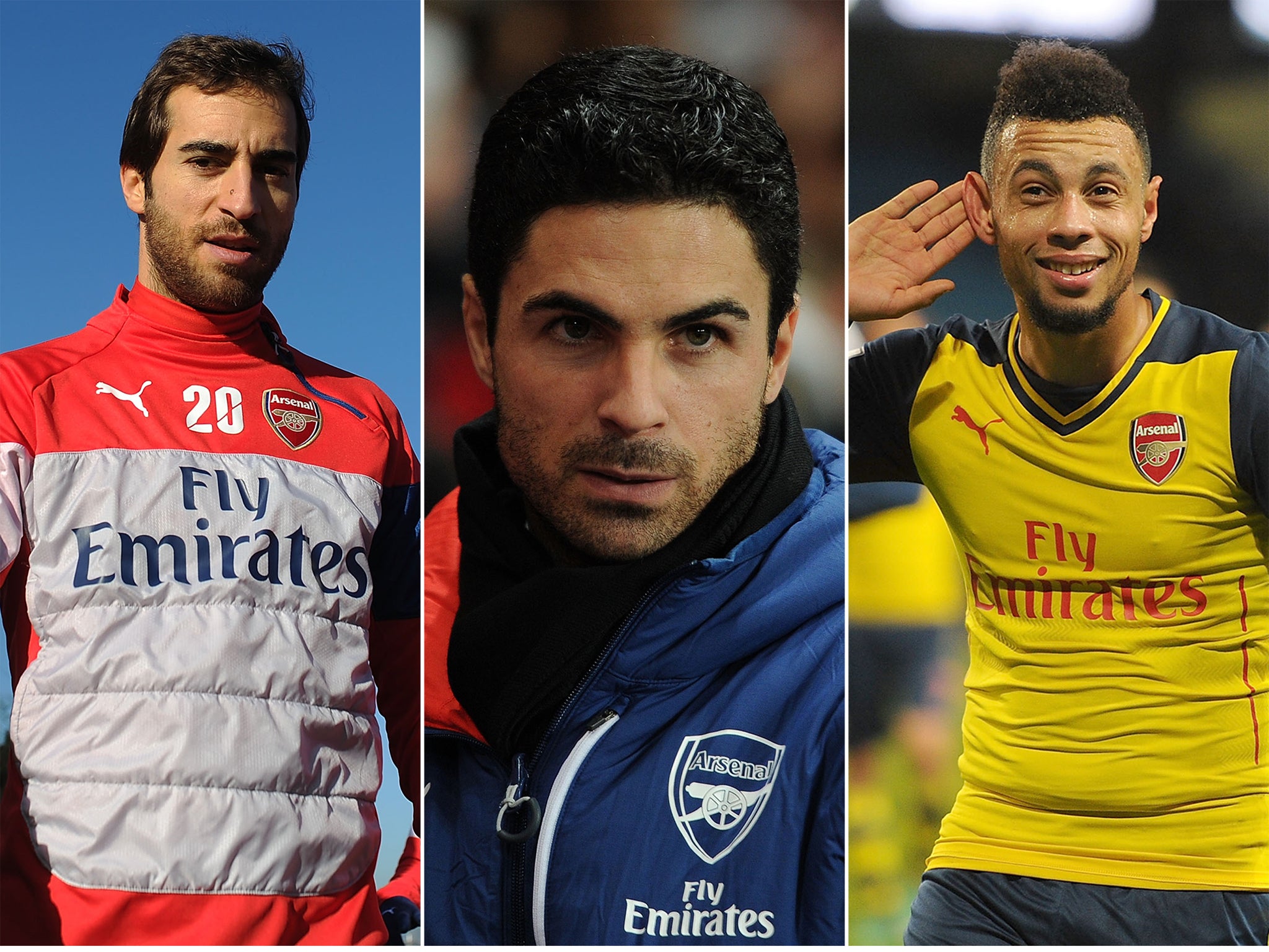 Francis Coquelin, Mikel Arteta and Mathieu Flamini