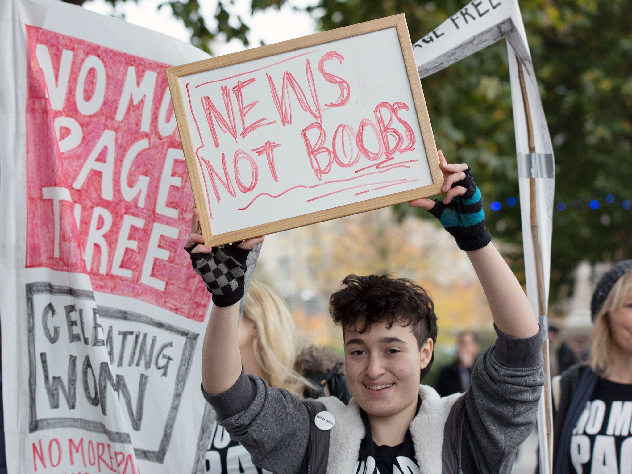 Demonstrators from the No More Page Three campaign