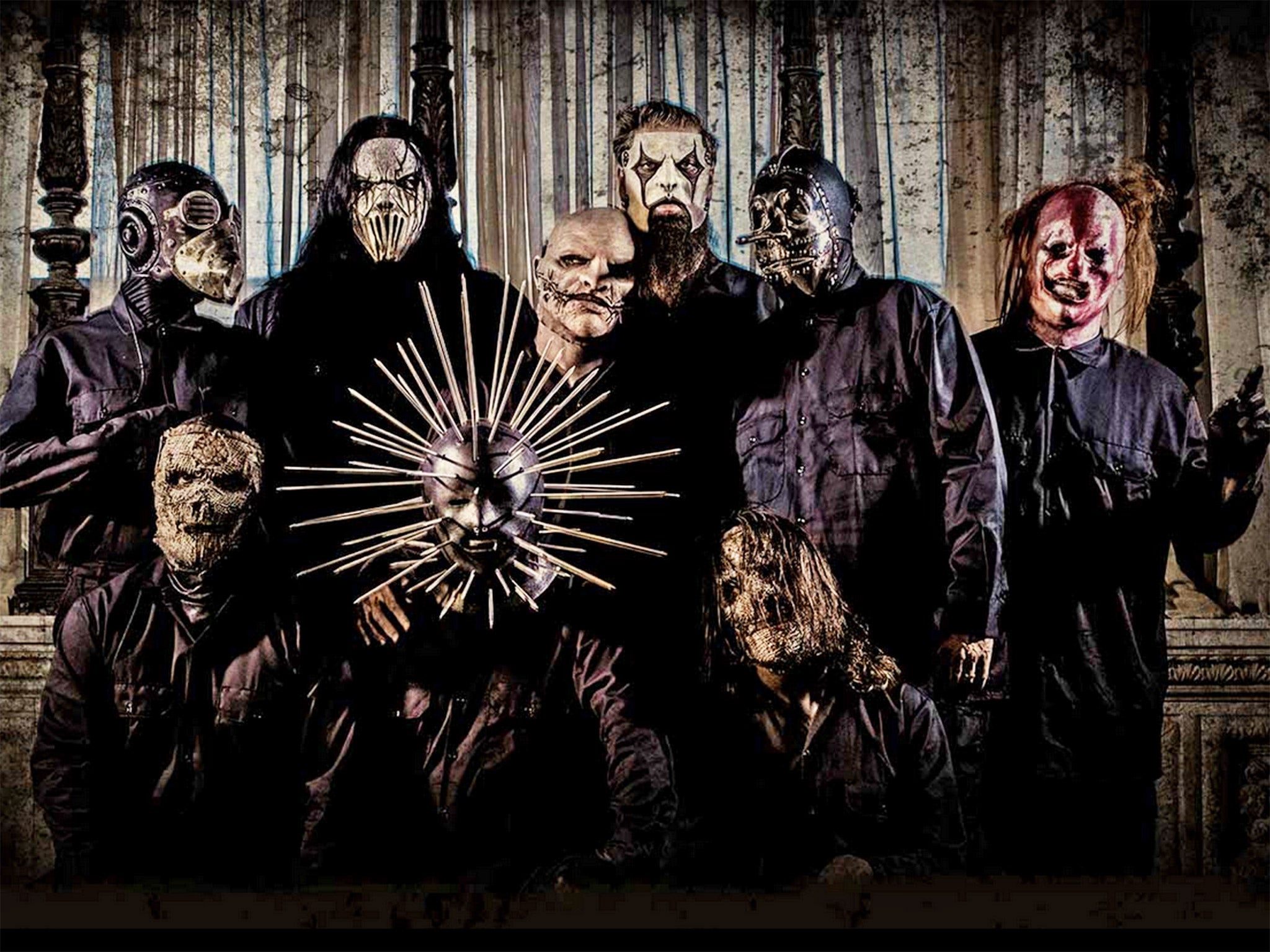 Metal heads: the group wear a series of masks inspired by singer Corey Taylor’s love of horror films