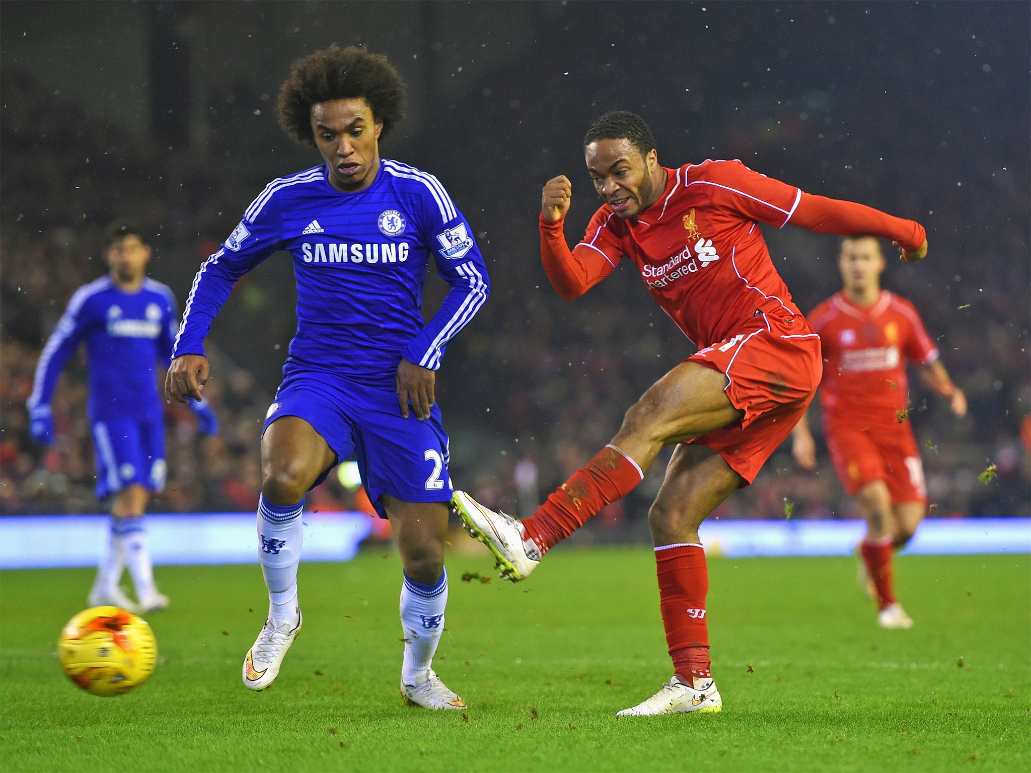 Raheem Sterling scores against Chelsea last week