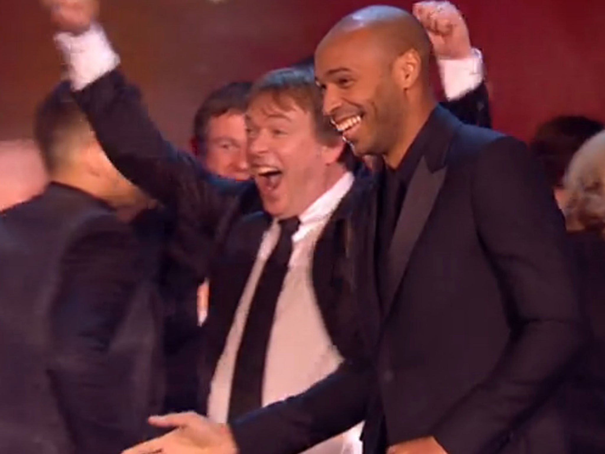 Adam Woodyatt (left) is delighted to meet Thierry Henry