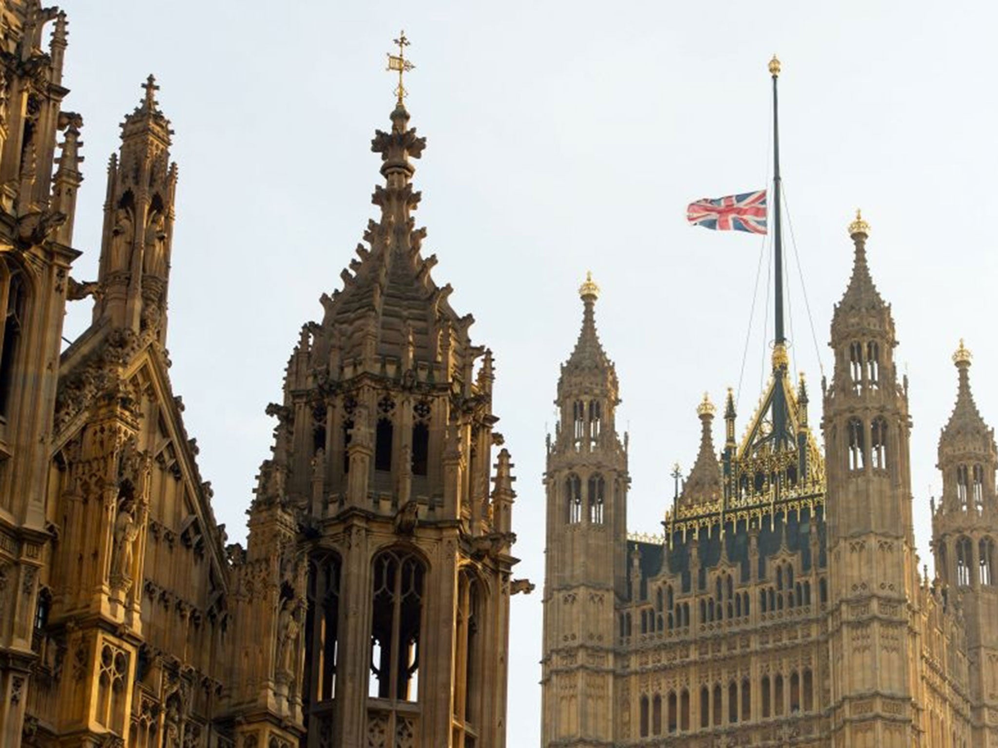 The flag at the Houses of Parliament, London, flies at half mast as a mark of respect for King Abdullah of Saudi Arabia, whose death was announced last night.