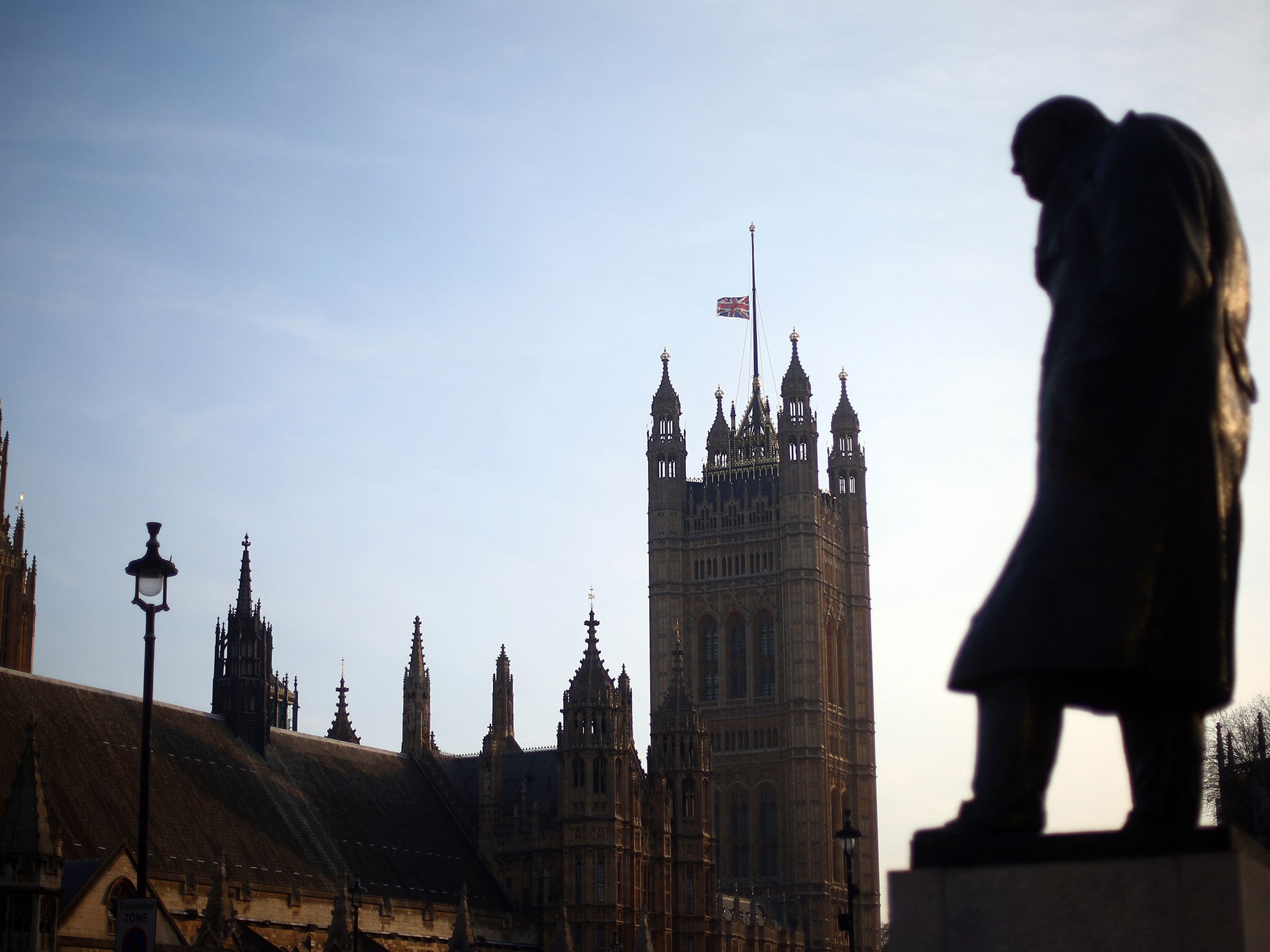 The Union Flag over the Palace of Westminster following the death of Abdullah (Getty)