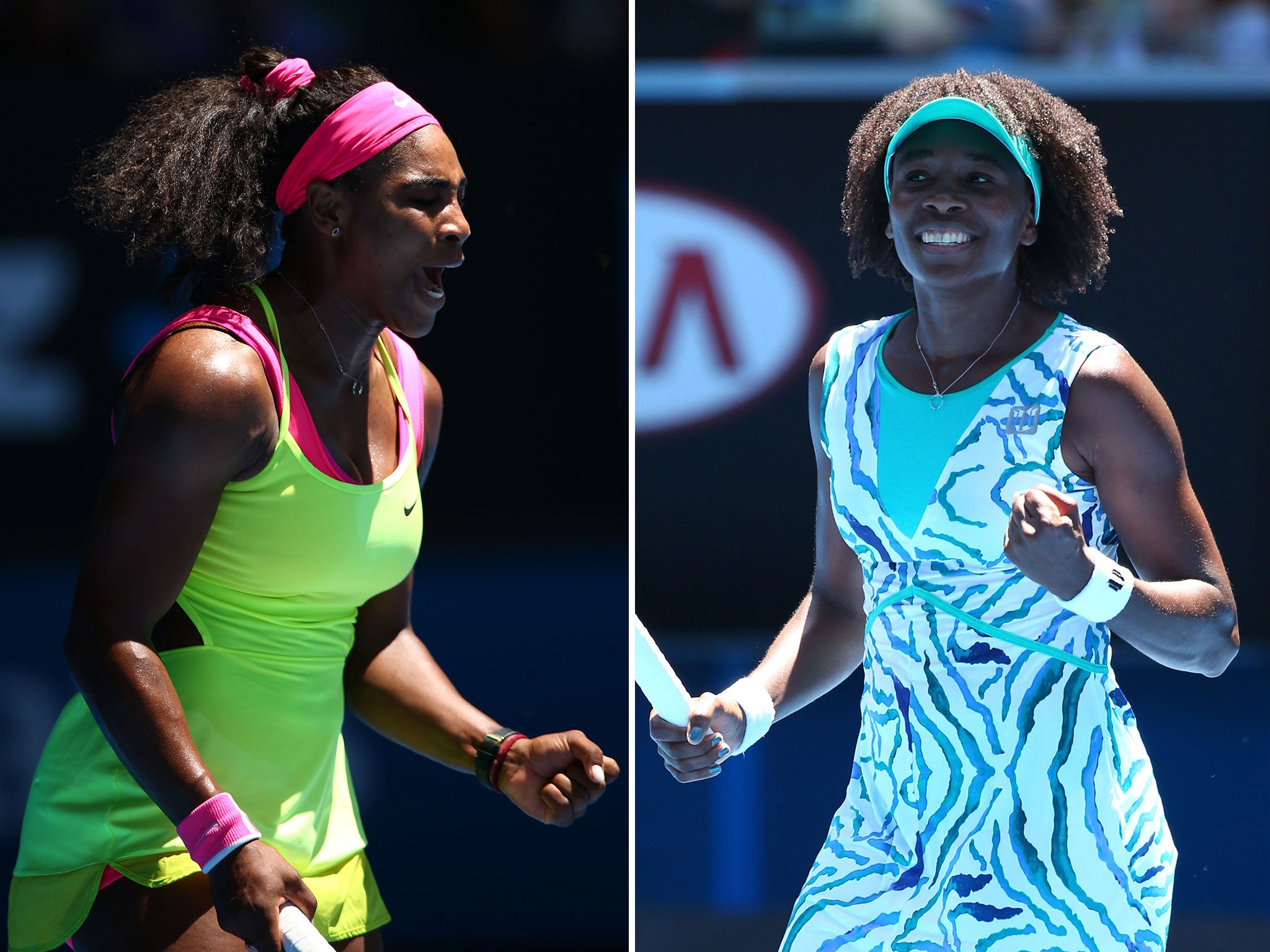 Serena Williams and Venus Williams celebrate during their respective third round matches