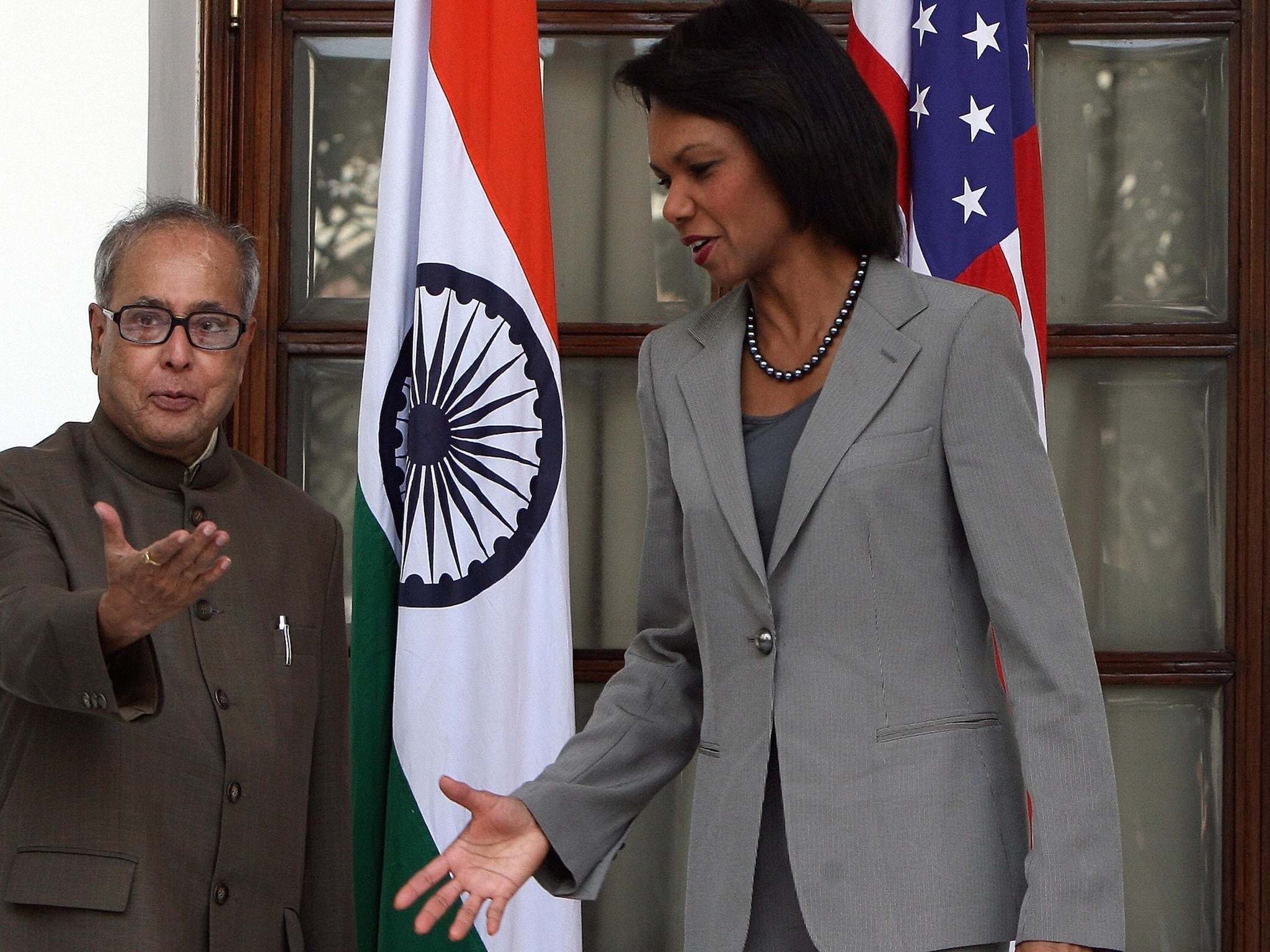 India's then Foreign Minister Pranab Mukherjee and US Secretary of State Condoleezza Rice signed a civilian nuclear deal in 2008