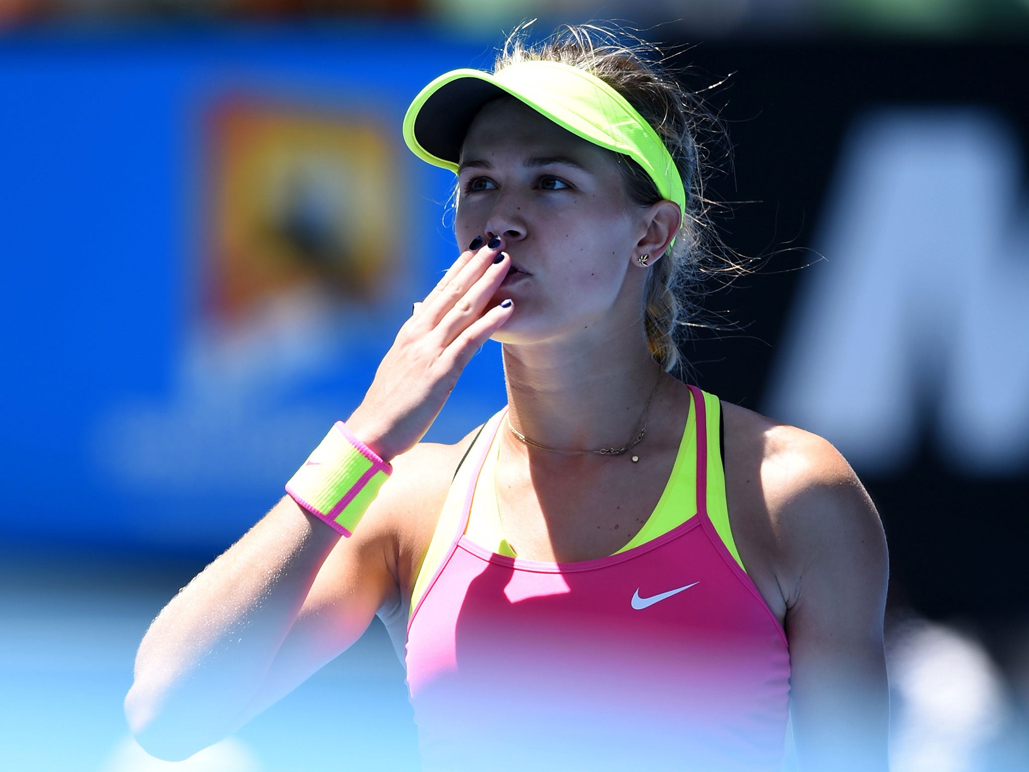 Eugenie Bouchard celebrate sher victory over Irina-Camelia Begu