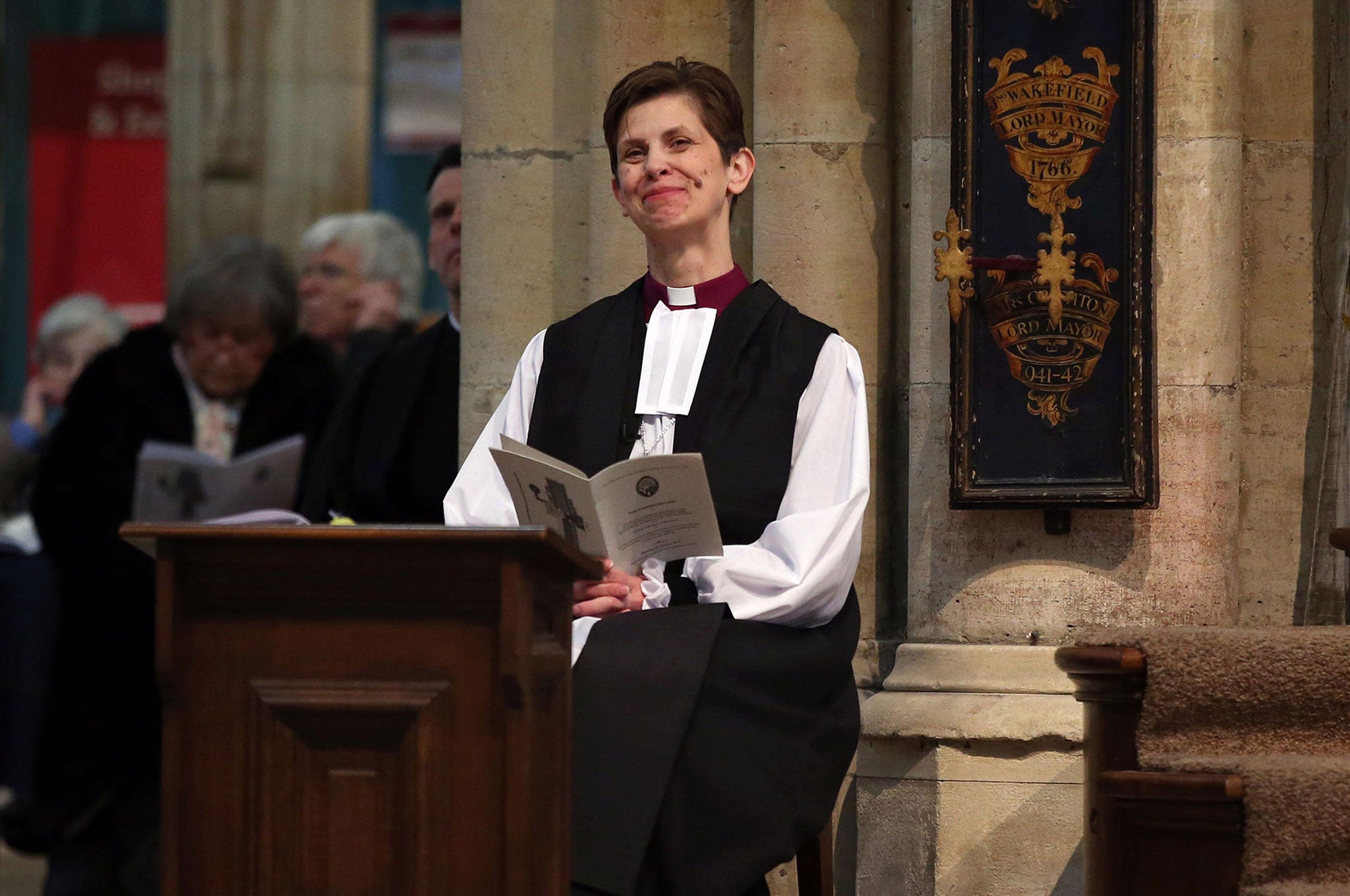 The Church of England's first female bishop, Libby Lane at York Minster in York, England