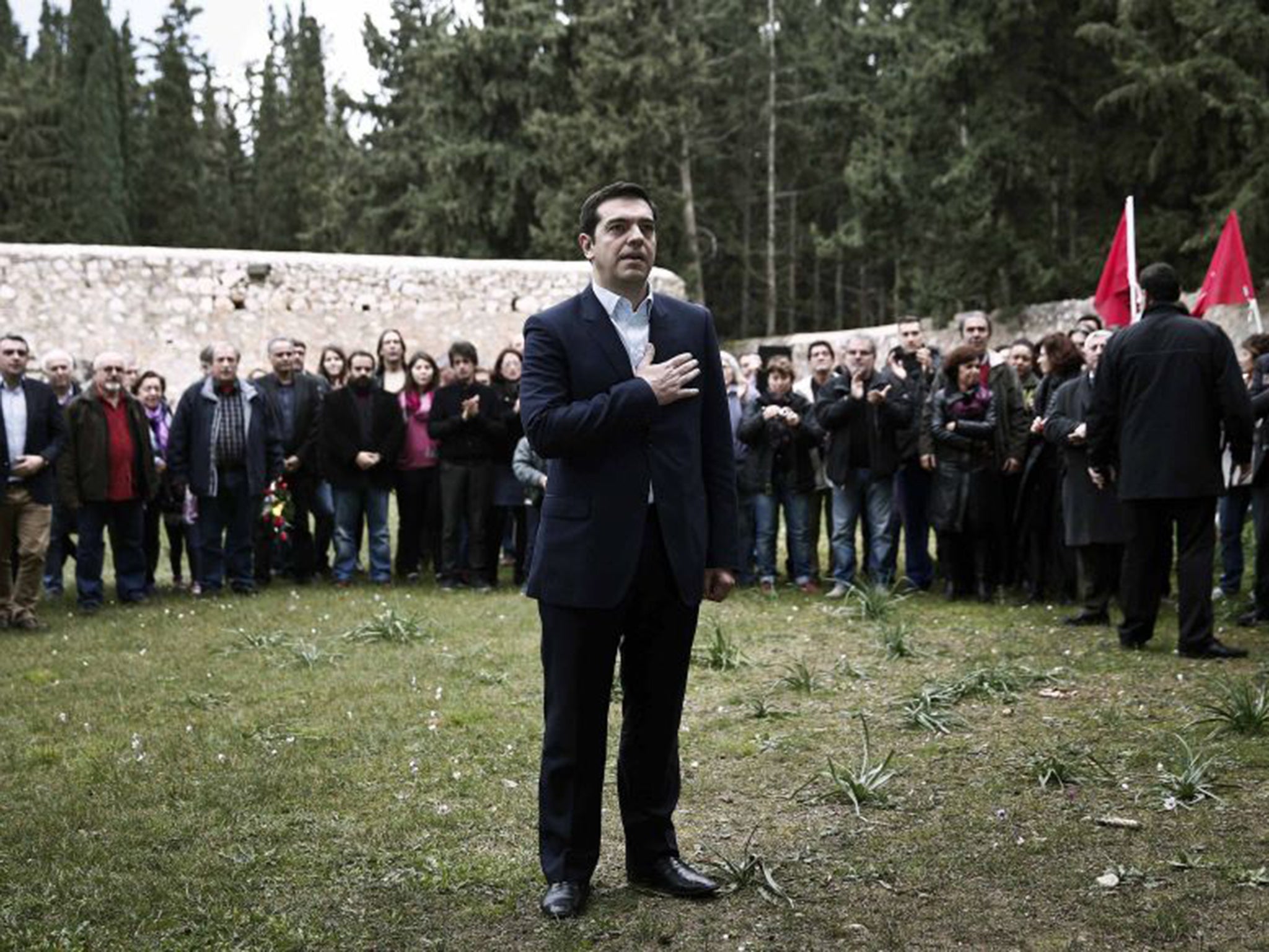 Alexis Tsipras at a ceremony in Athens marking the execution of Greek resistance members by the Nazis during the Second World War