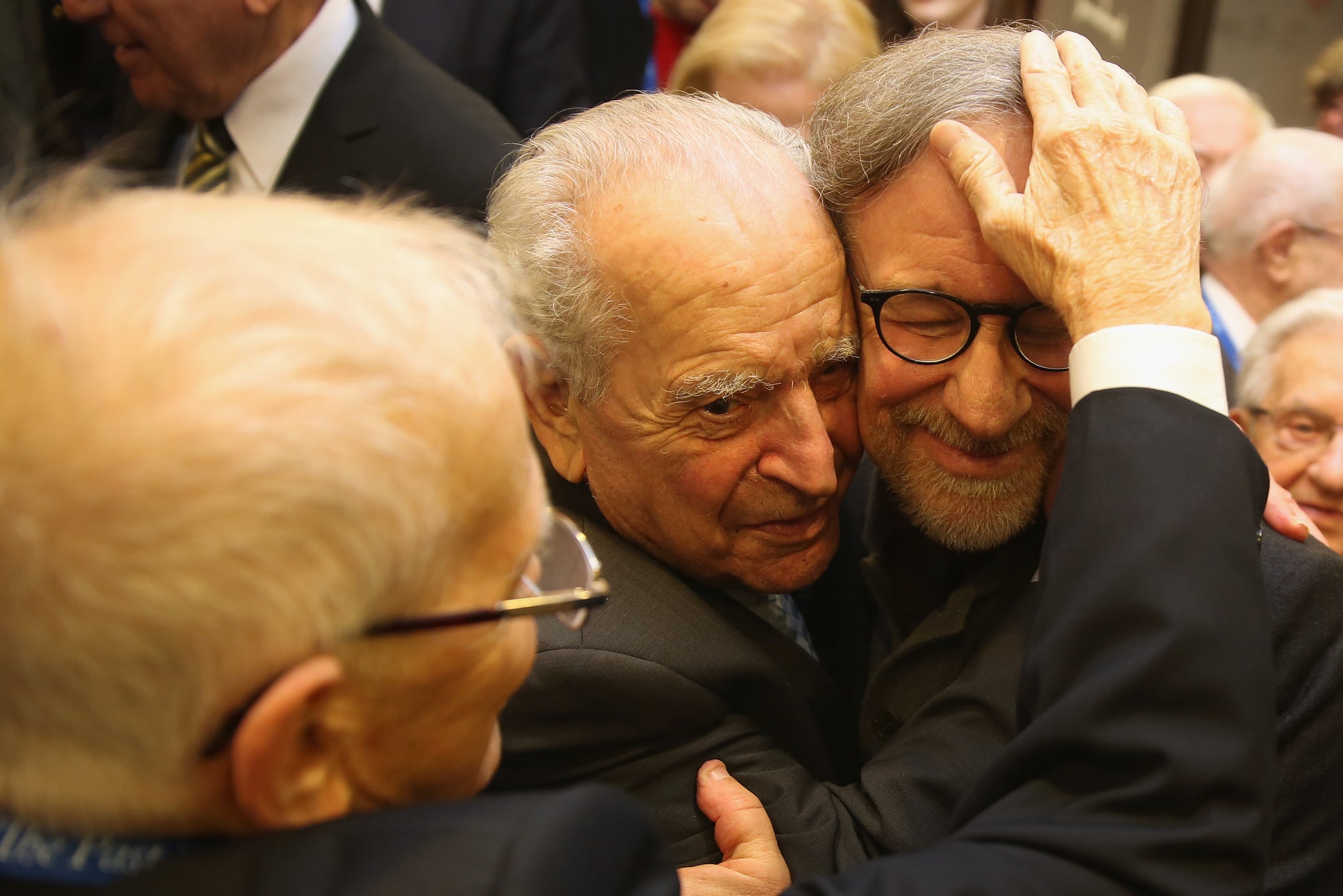 Steven Spielberg with Holocaust survivors in Krakow