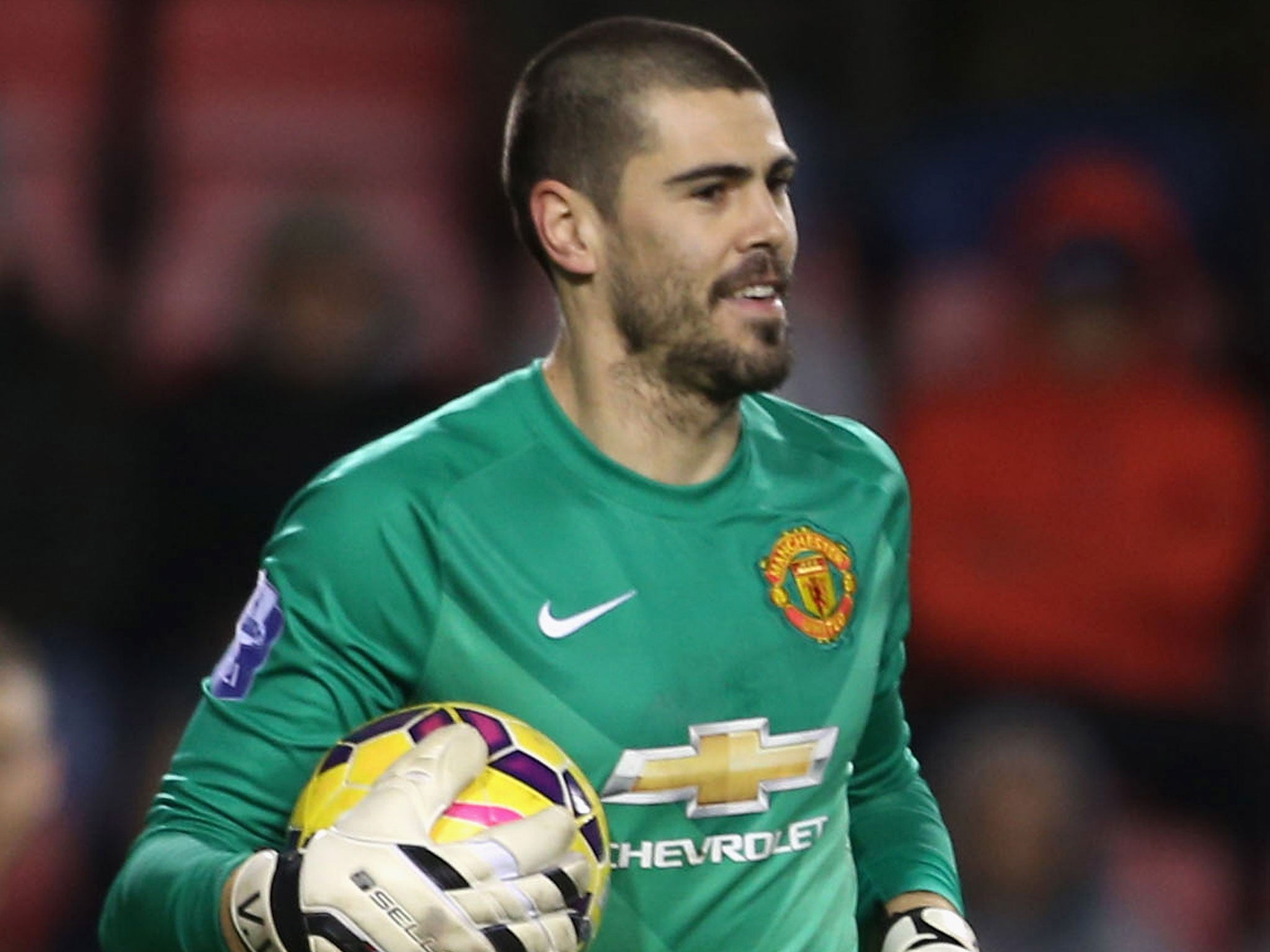 Victor Valdes in action for United's Under-21s