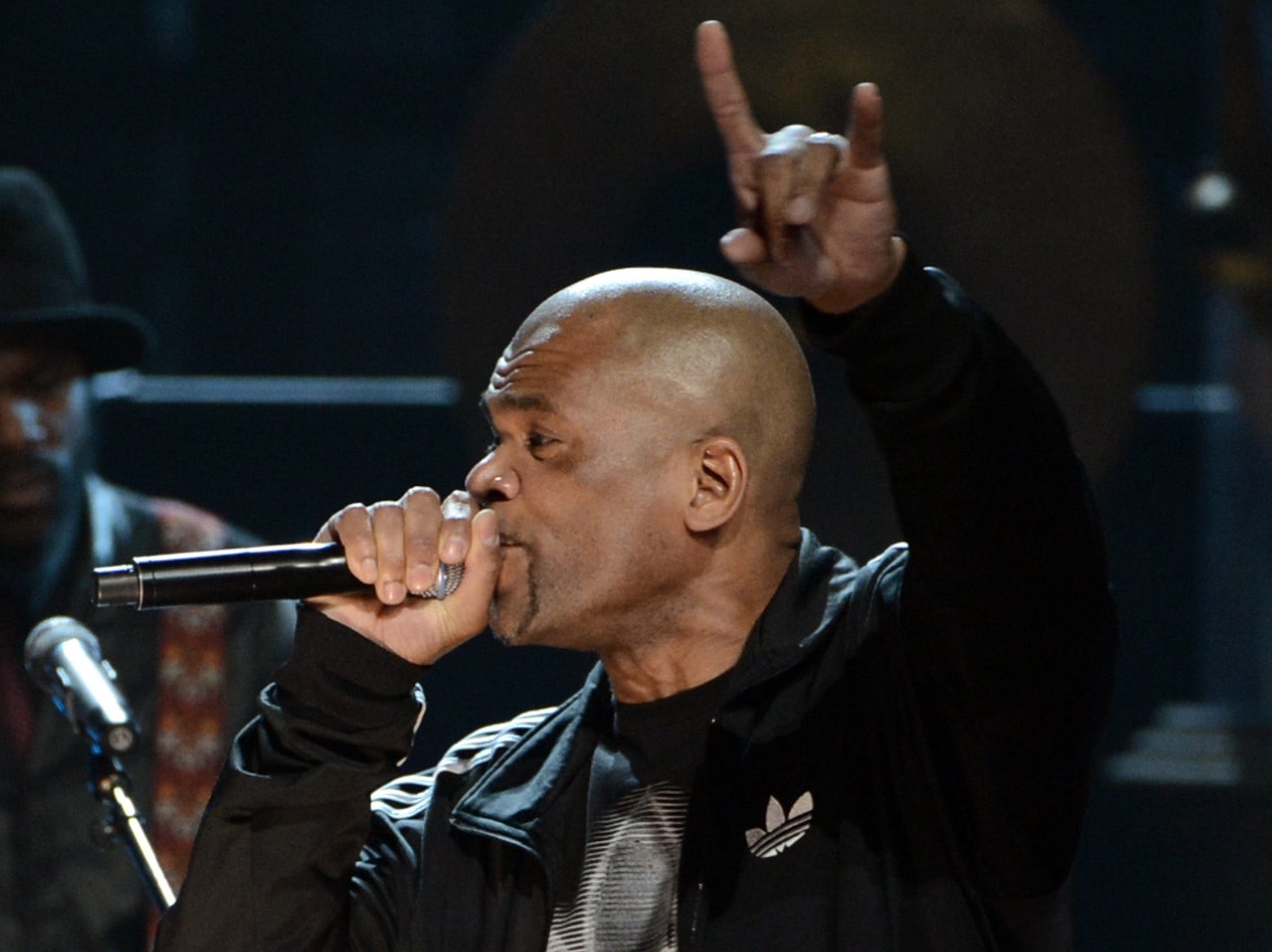 Run DMC rapper Darryl McDaniels performs on stage in 2013