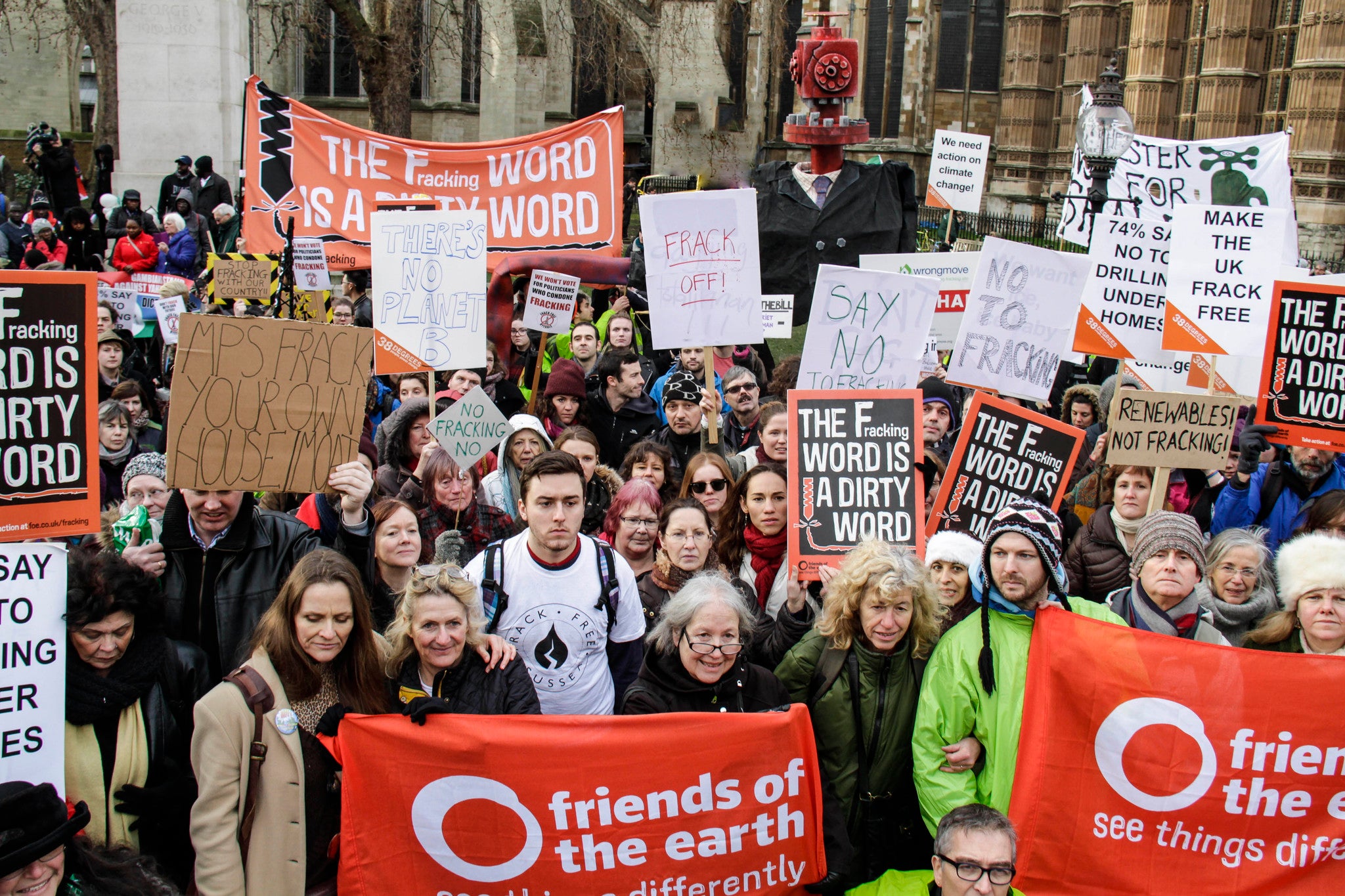 Anti-fracking campaigners outside Parliament this week.