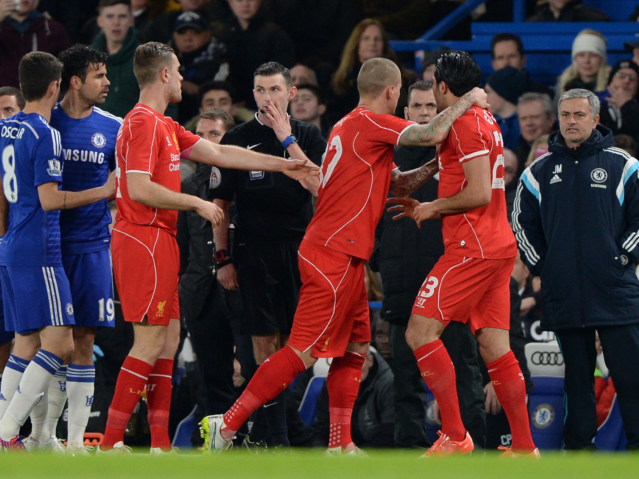 Diego Costa clashes with Emre Can