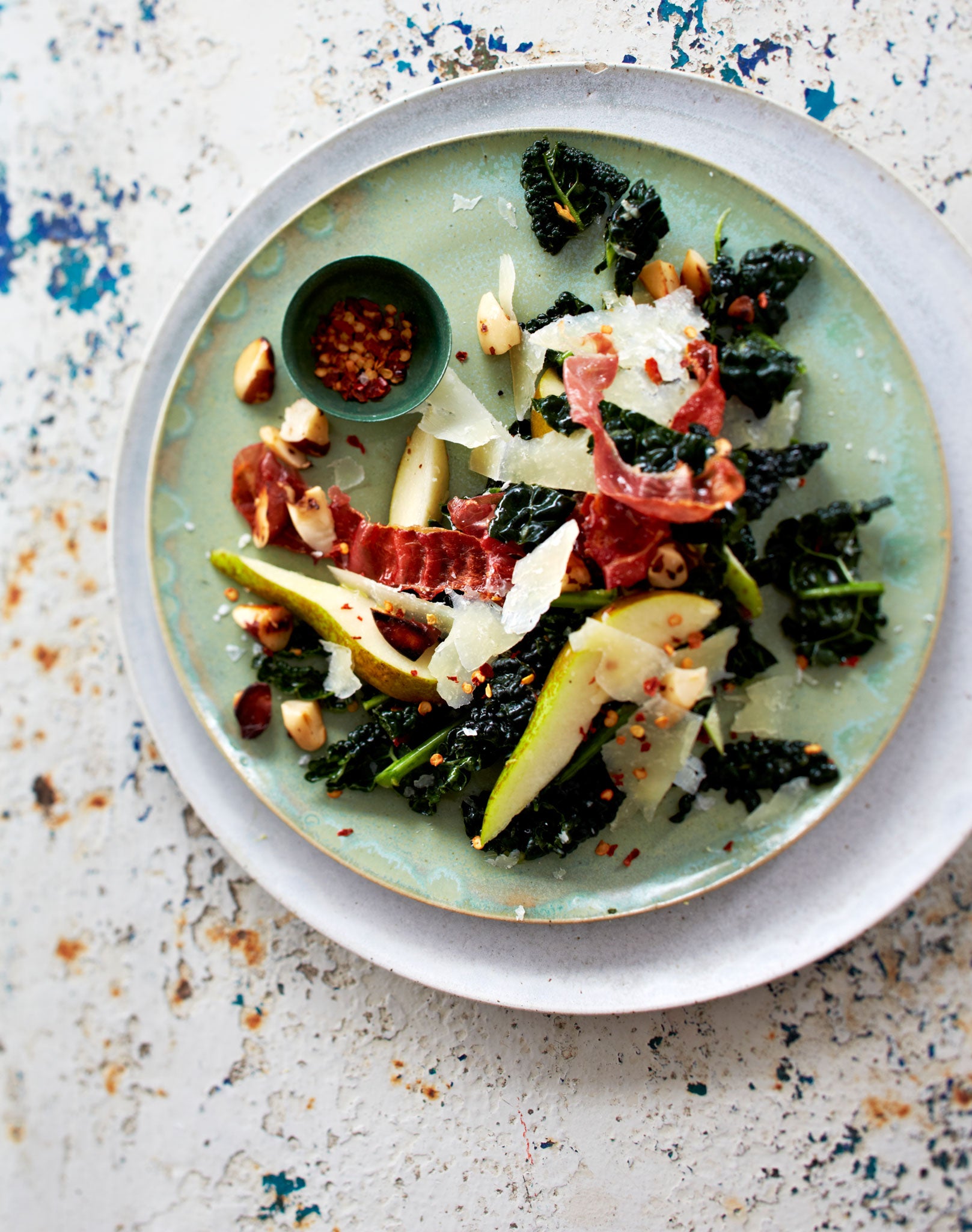 Prosciutto, cavolo nero, pecorino, pear and Brazil nuts