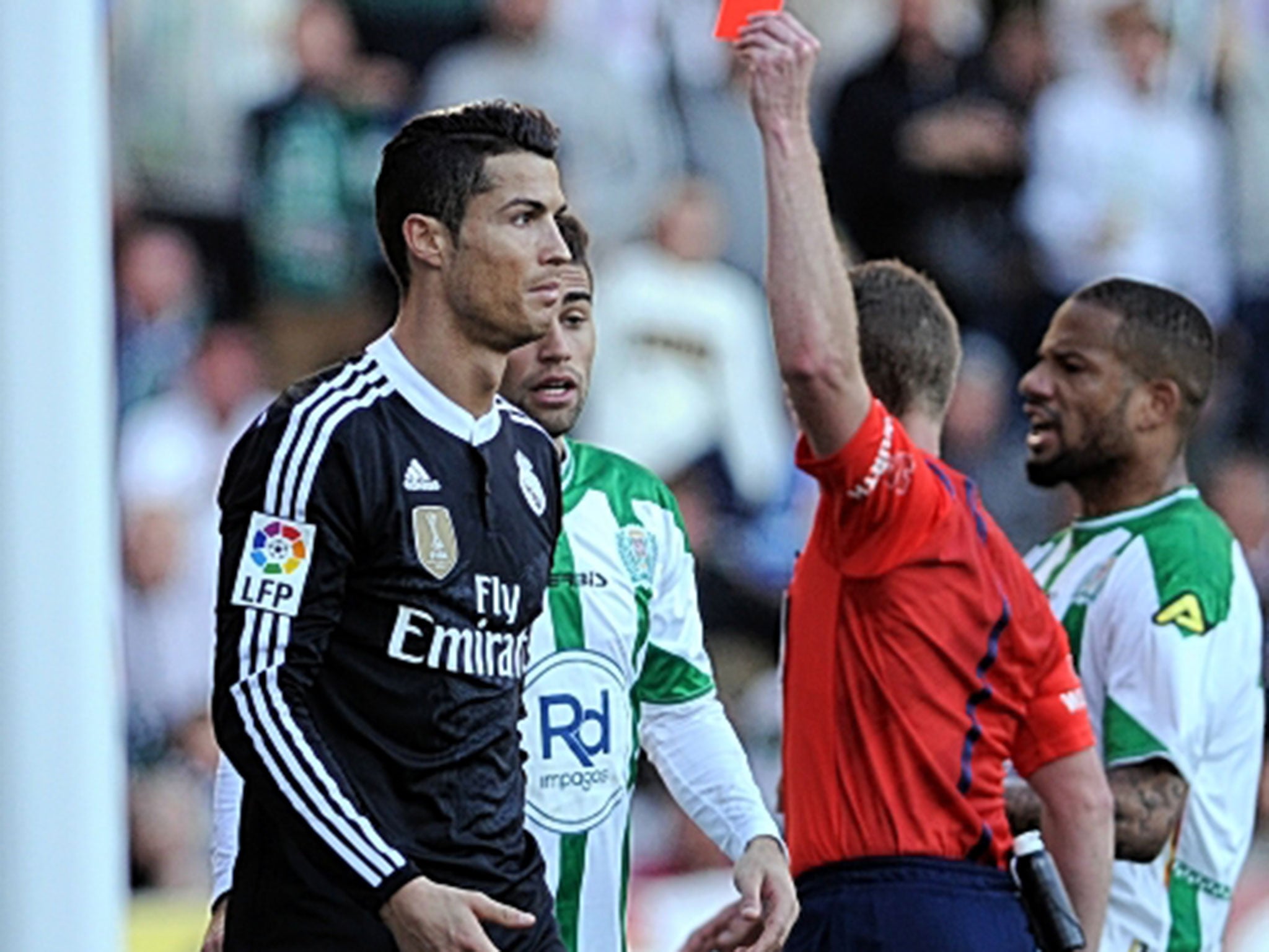 Cristiano Ronaldo is sent off against Cordob