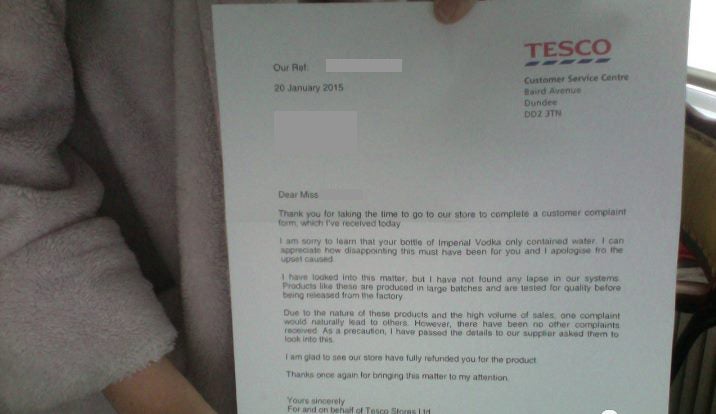 The alleged letter from Tesco