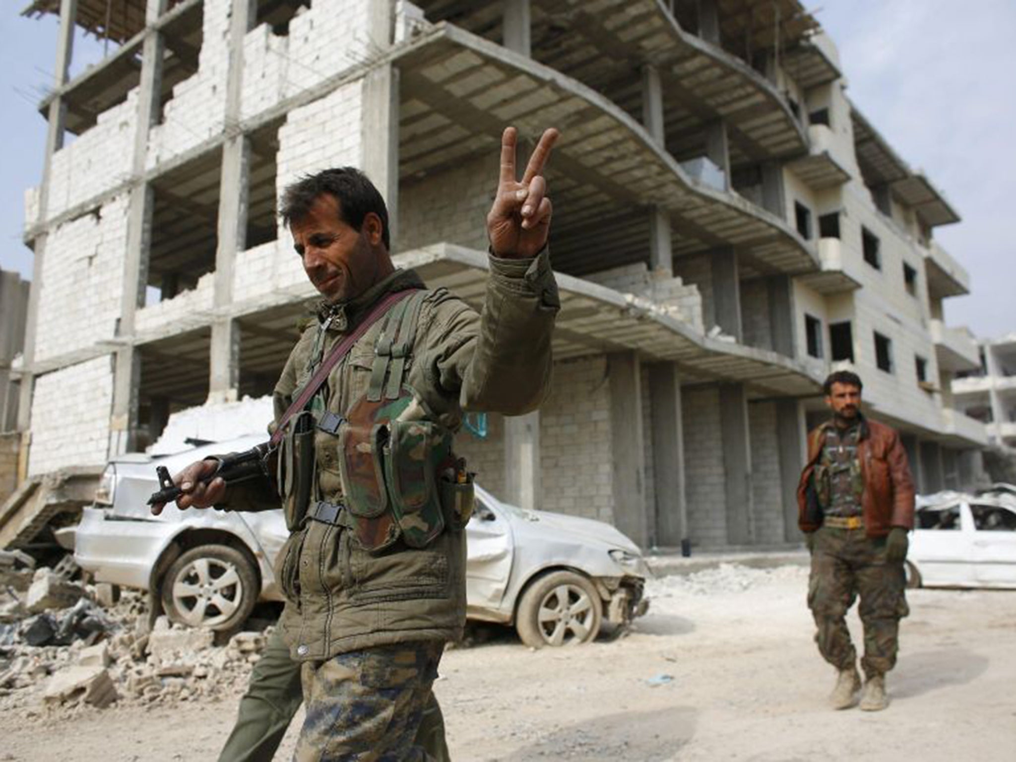 Kurdish forces in Kobani last week