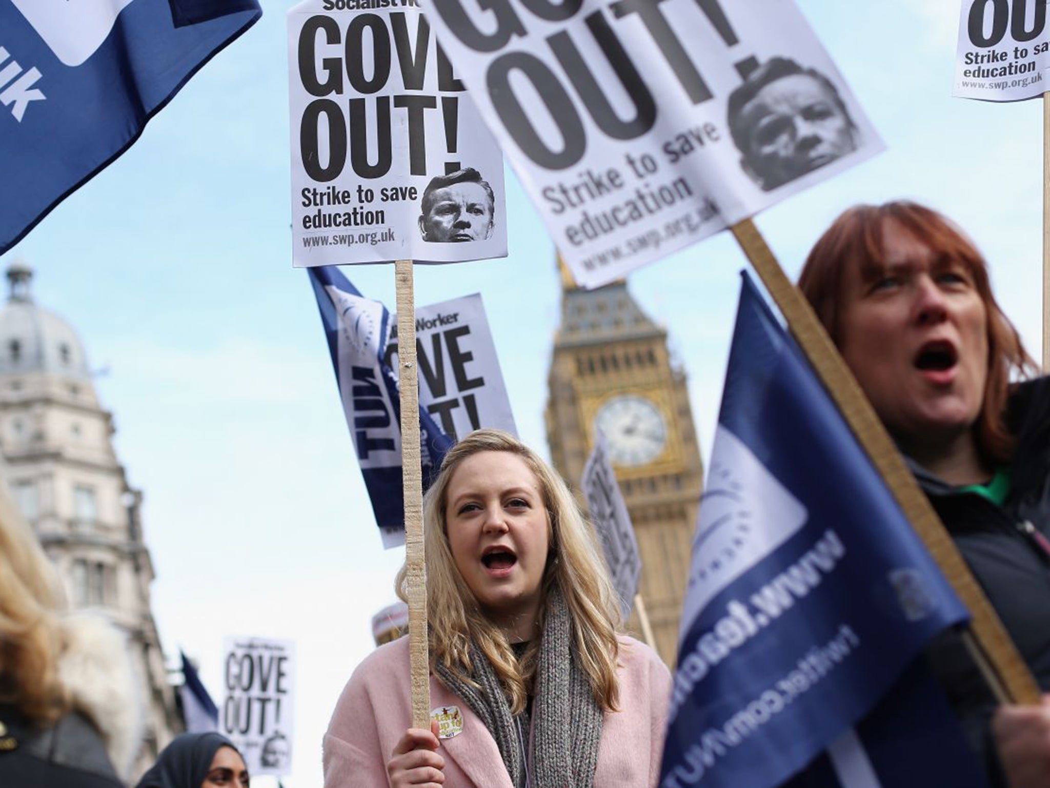 Angry teachers took part in a rally through Westminster in March last year following a one-day walkout