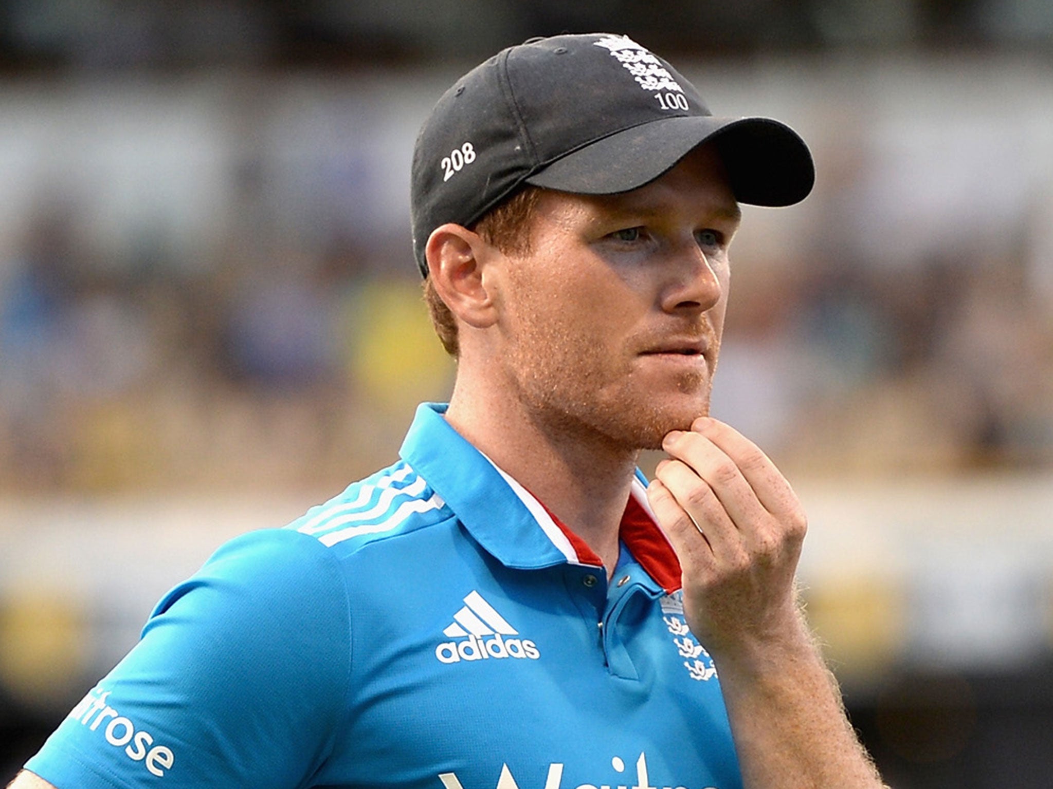 Eoin Morgan looks on after the crushing defeat