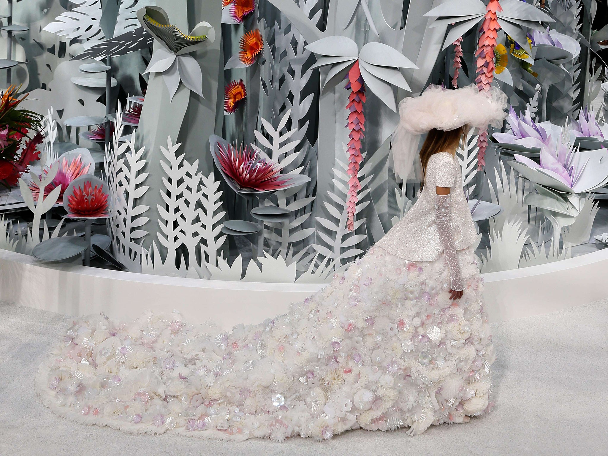 At the traditional closing look at the haute couture shows, Chanel’s ‘bride’ wears a gown that took 15 women a month to construct