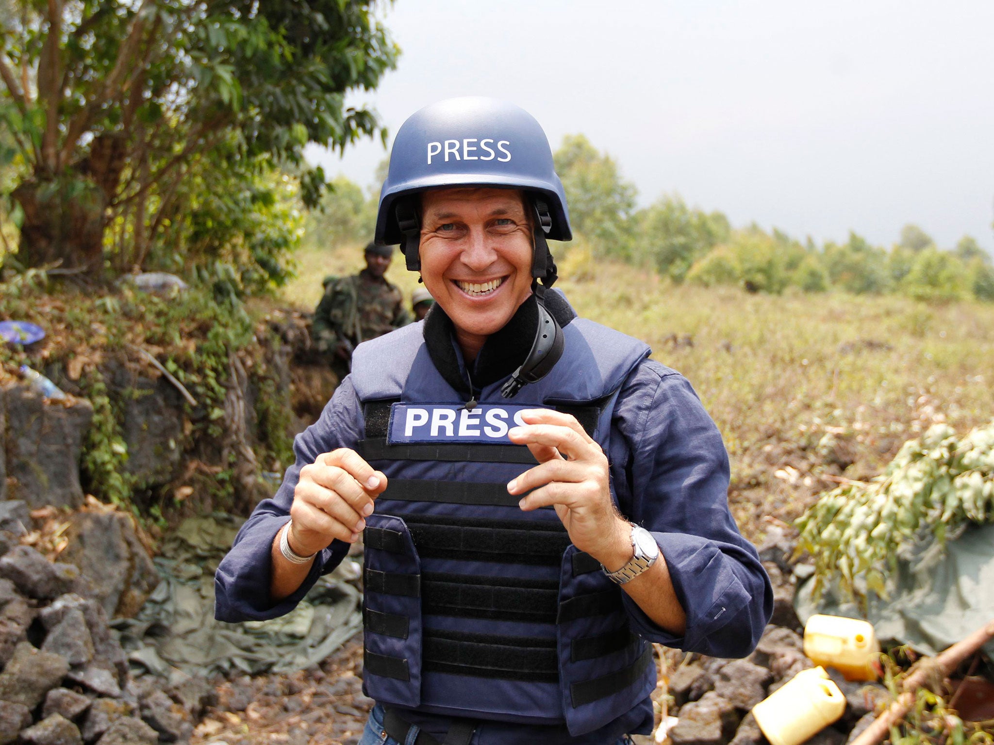 Peter Greste pictured in the Democratic Republic of Congo in 2013. The journalist spent 400 days in jail on charges of ‘spreading false news’ and supporting the government’s opponents