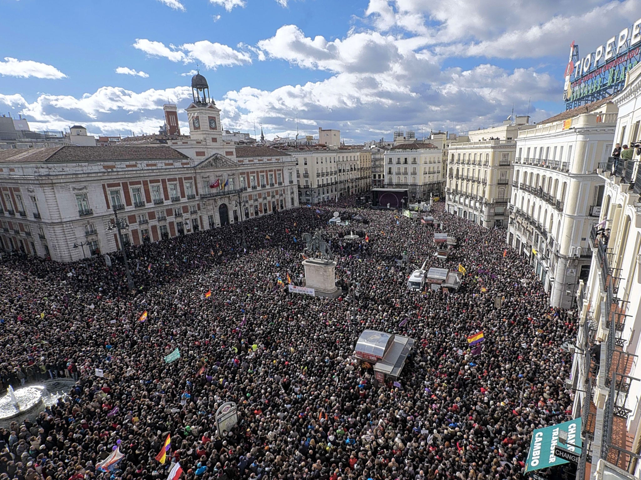 Supporters of Podemos, the new left-wing political party, attend a ‘march for change’ at the Puerta del Sol in Madrid on Saturday