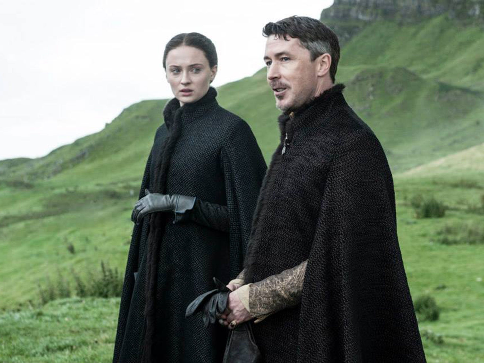 Sophie Turner as Sansa Stark and Aidan Gillen as Littlefinger in GoT