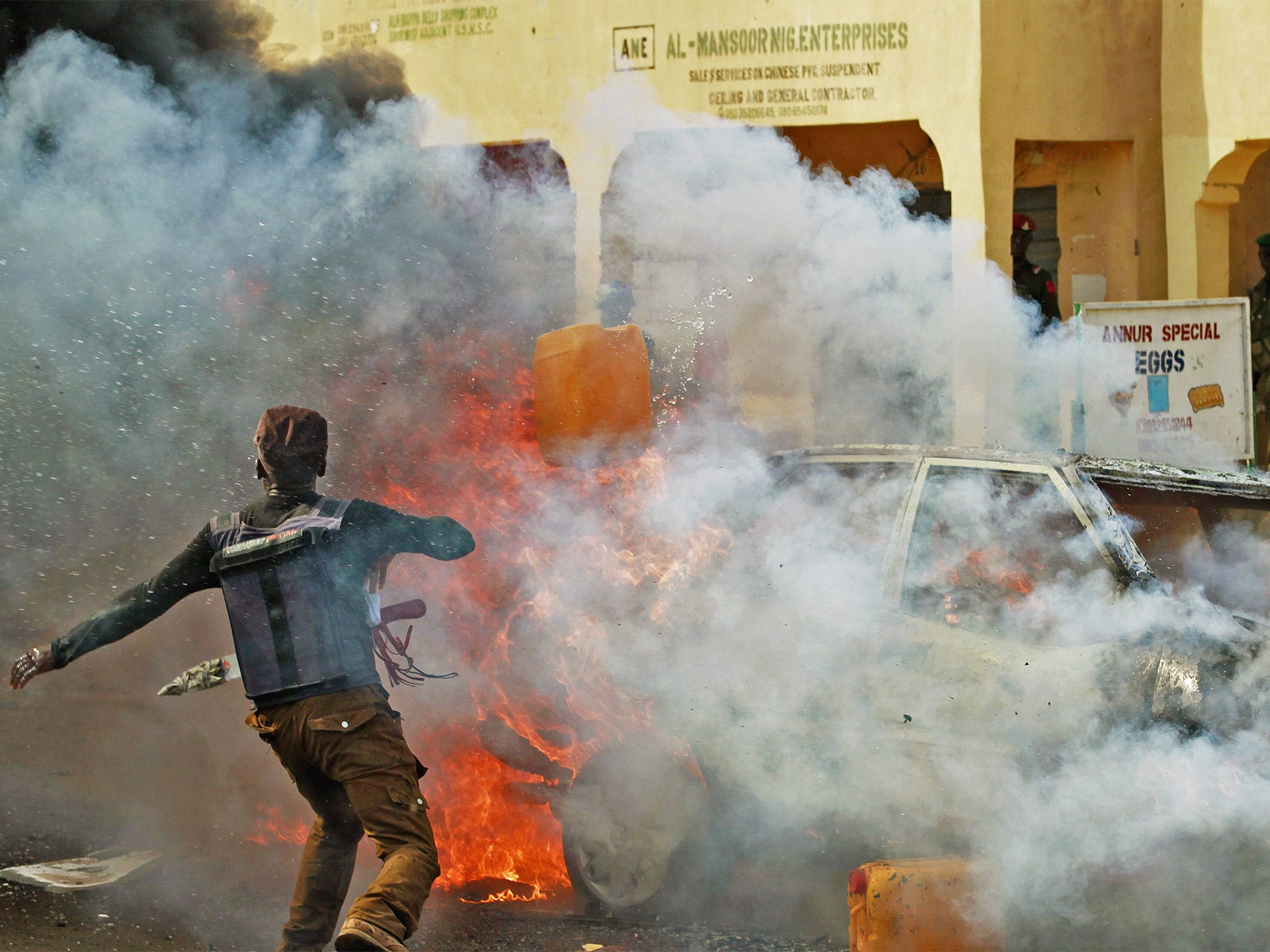 A female suicide bomber blew herself up on Monday near Gombe stadium in the north-east a few minutes after the Nigerian President Goodluck Jonathan left a rally there. One person was killed