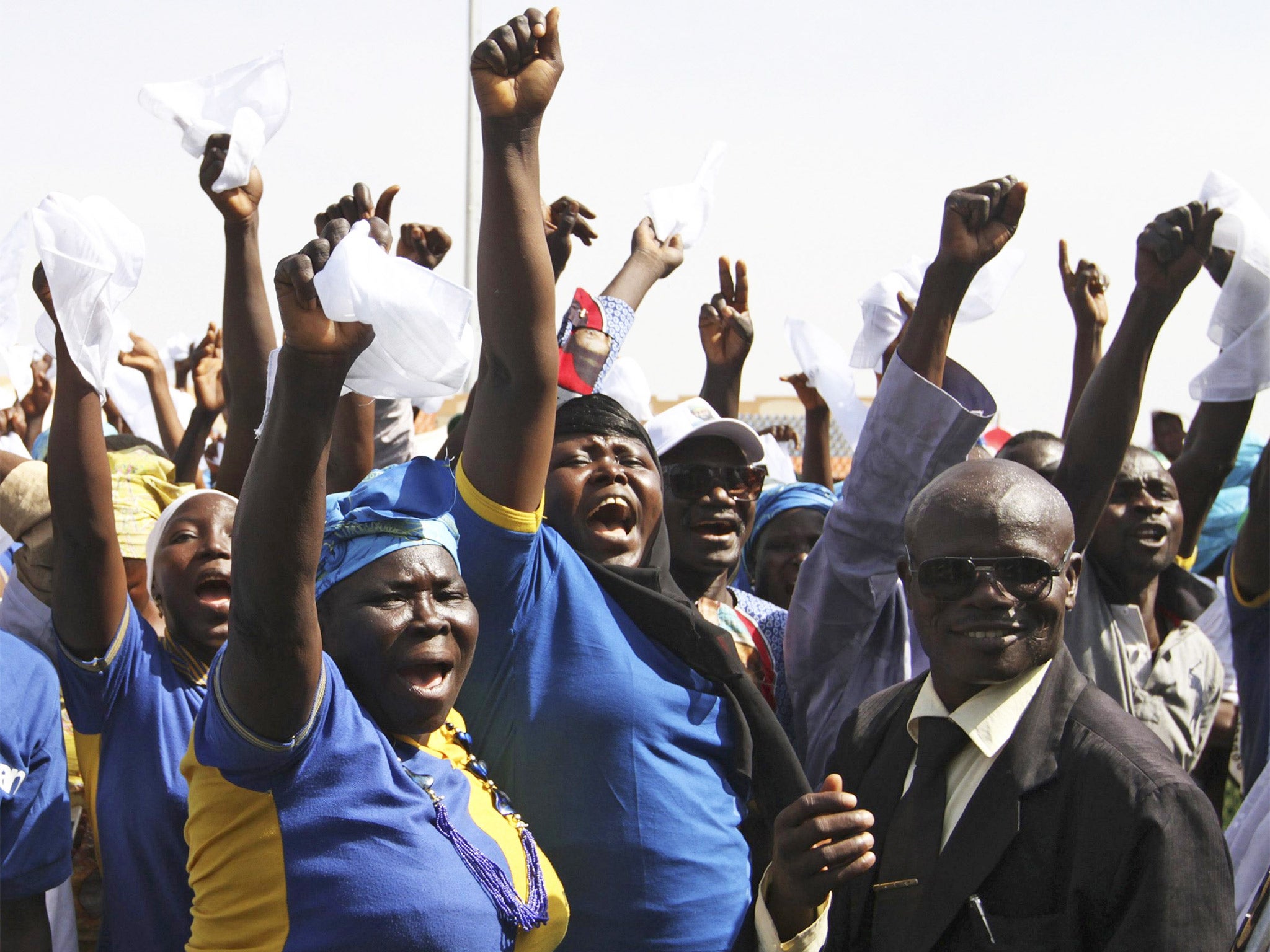 Supporters cheer during President Goodluck Jonathan's presidential election campaign rally in Gombe earlier this week