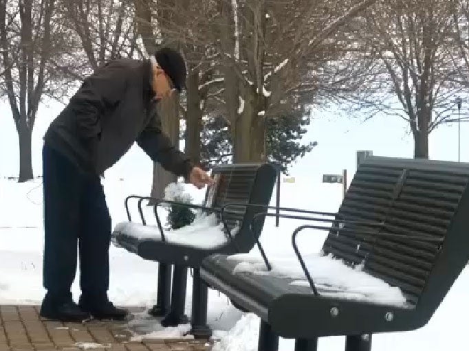 Bud Caldwell visiting the bench in Wisconsin