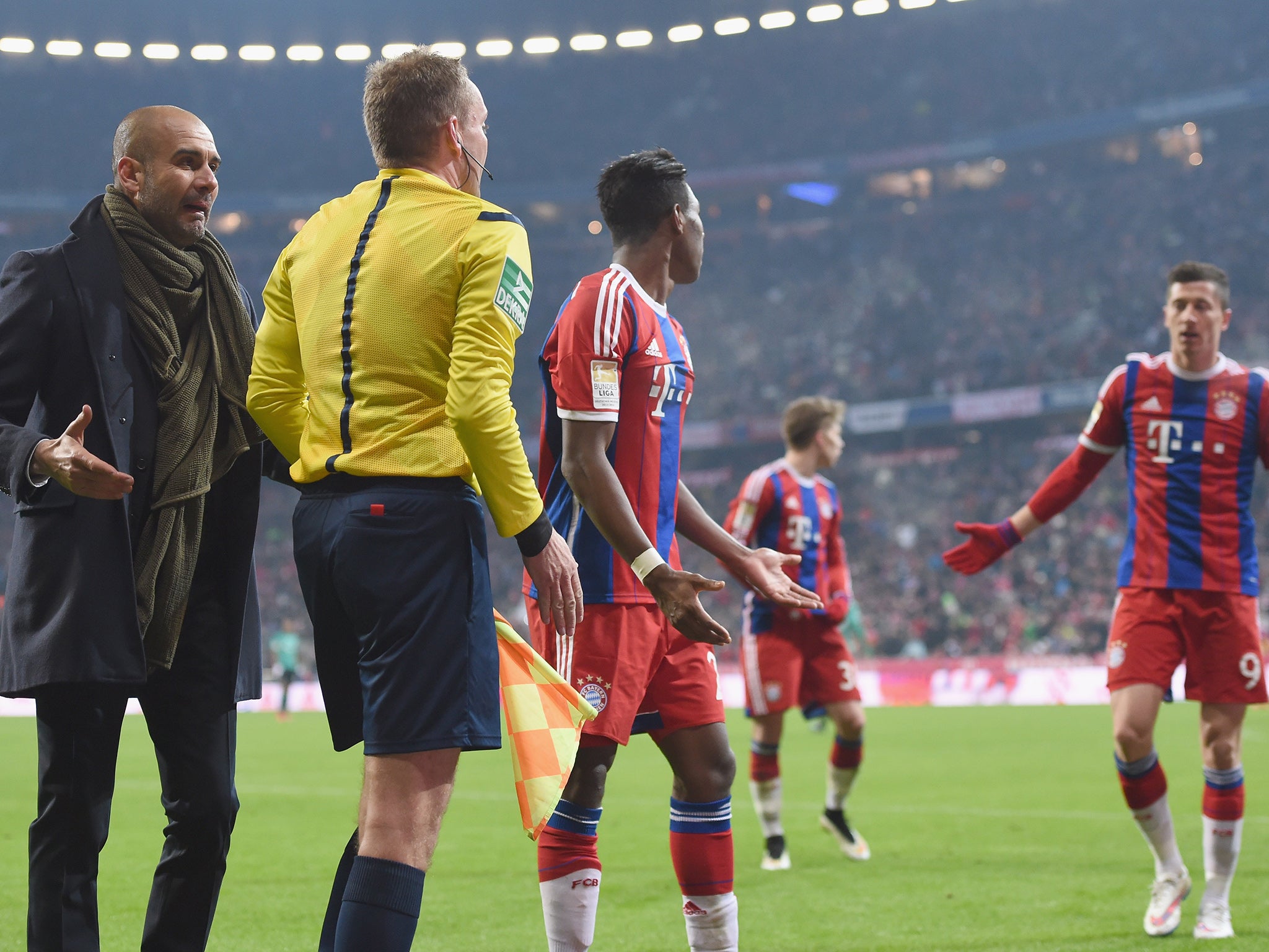 Guardiola berates Markus Haecker after a disallowed goal