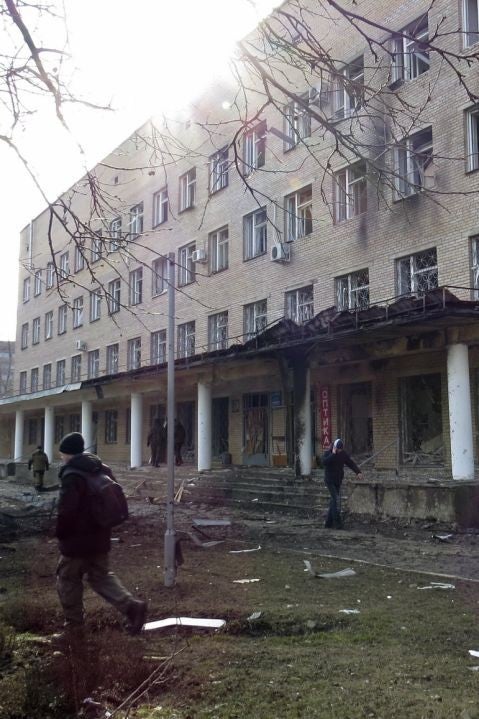 The damaged hospital in Donetsk