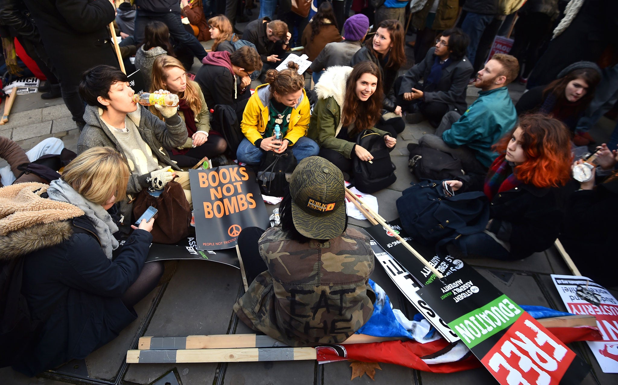 Students at a protest outside the House of Commons in November 2014